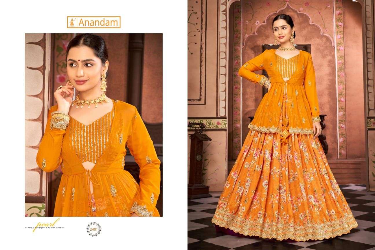 TITLI BY ANANDAM 2399 TO 2401 SERIES INDIAN TRADITIONAL BEAUTIFUL STYLISH DESIGNER BANARASI SILK JACQUARD EMBROIDERED PARTY WEAR CHINNON LEHENGAS AT WHOLESALE PRICE