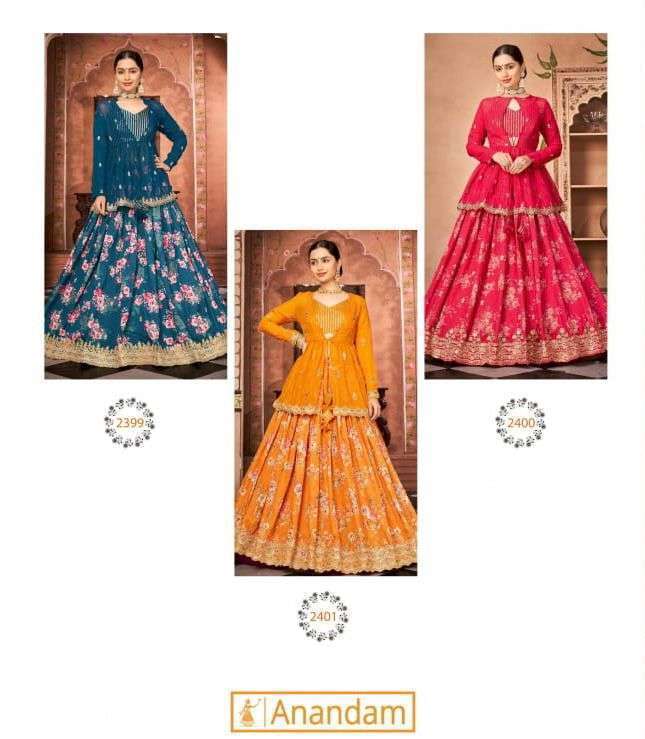 TITLI BY ANANDAM 2399 TO 2401 SERIES INDIAN TRADITIONAL BEAUTIFUL STYLISH DESIGNER BANARASI SILK JACQUARD EMBROIDERED PARTY WEAR CHINNON LEHENGAS AT WHOLESALE PRICE