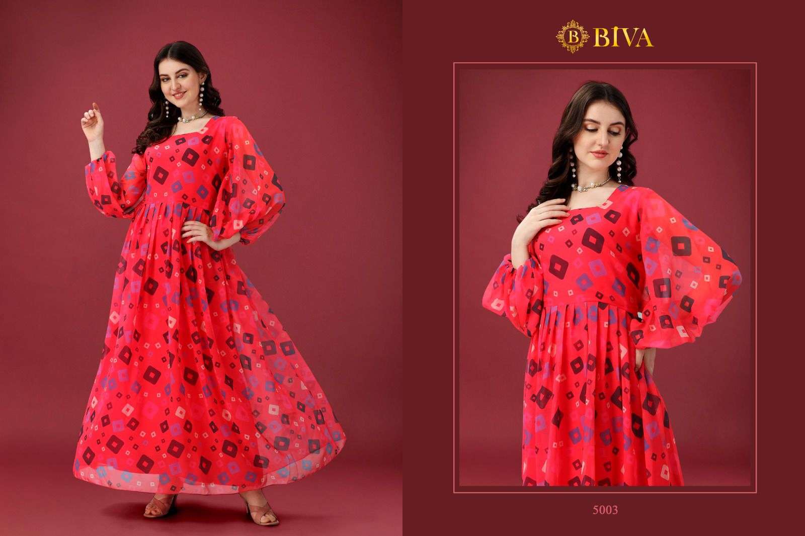 Alison By Biva 5001 To 5005 Series Beautiful Stylish Fancy Colorful Casual Wear & Ethnic Wear Faux Georgette Gowns At Wholesale Price