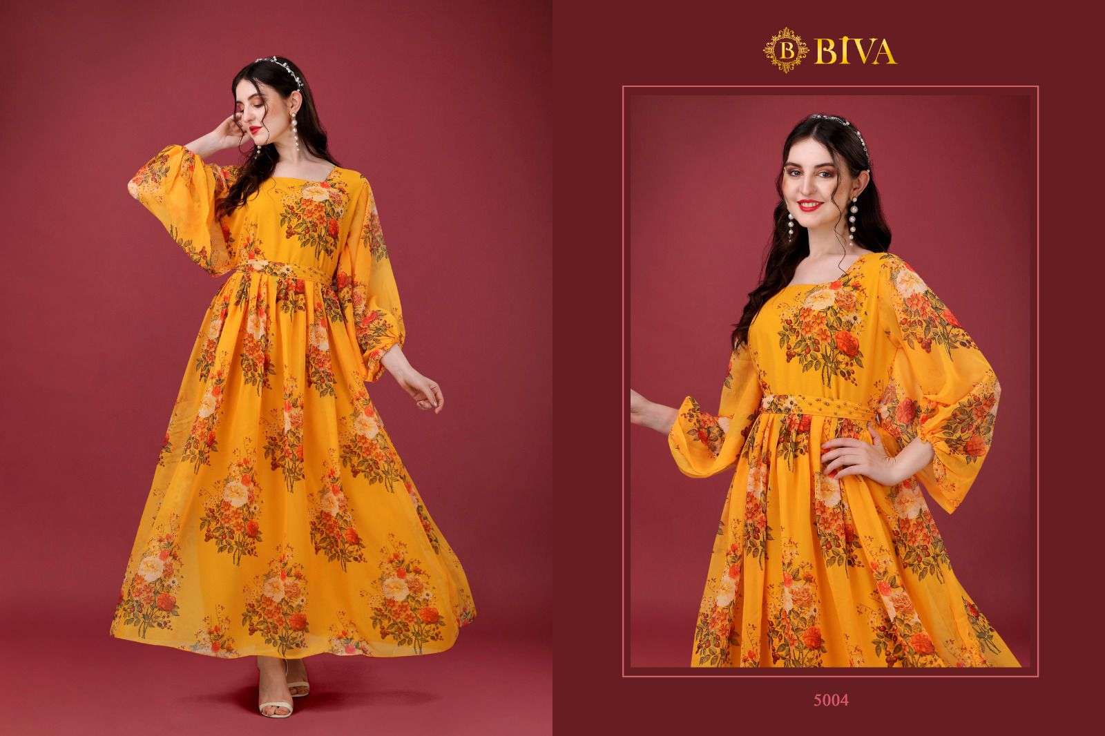 Alison By Biva 5001 To 5005 Series Beautiful Stylish Fancy Colorful Casual Wear & Ethnic Wear Faux Georgette Gowns At Wholesale Price