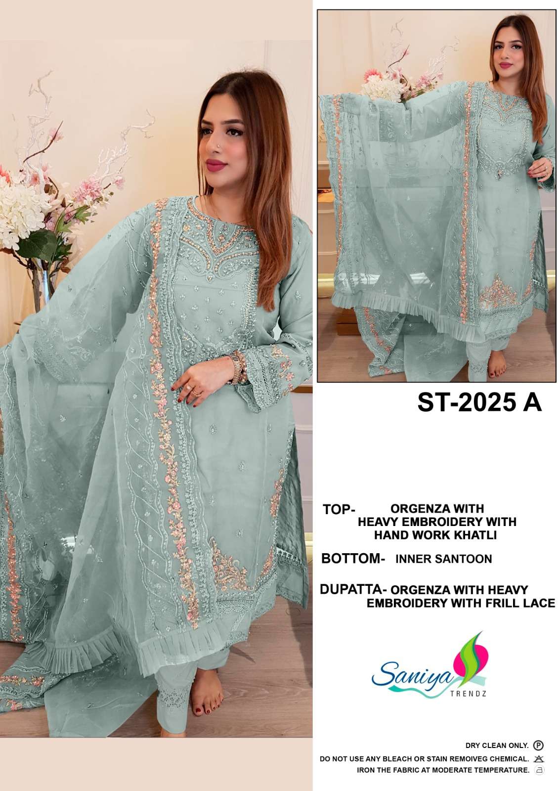 SANIYA TRENDZ 2025 COLOURS BY SANIYA TRENDZ 2025-A TO 2025-D SERIES PAKISTANI SUITS BEAUTIFUL FANCY COLORFUL STYLISH PARTY WEAR & OCCASIONAL WEAR PURE ORGANZA EMBROIDERY DRESSES AT WHOLESALE PRICE