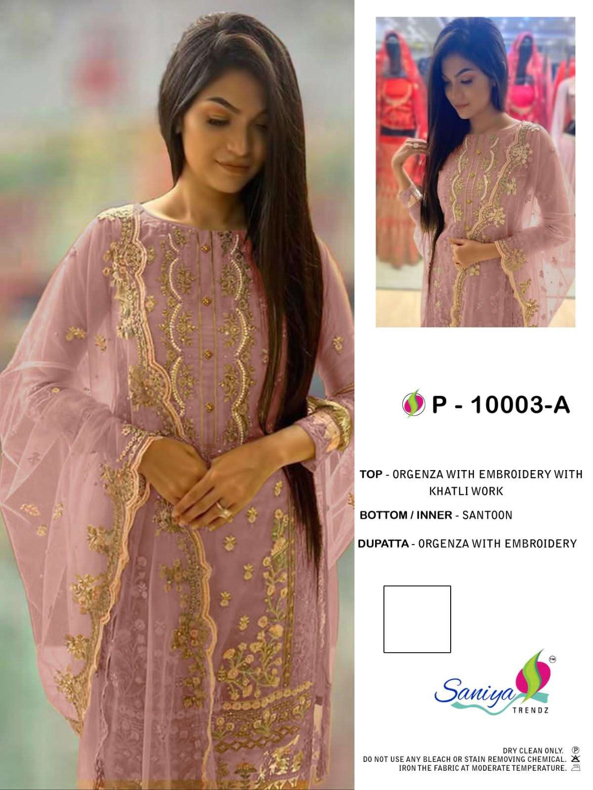 SANIYA TRENDZ 10003 COLOURS BY SANIYA TRENDZ 10003-A TO 10003-C SERIES DESIGNER FESTIVE PAKISTANI SUITS COLLECTION BEAUTIFUL STYLISH FANCY COLORFUL PARTY WEAR & OCCASIONAL WEAR ORGANZA EMBROIDERED DRESSES AT WHOLESALE PRICE