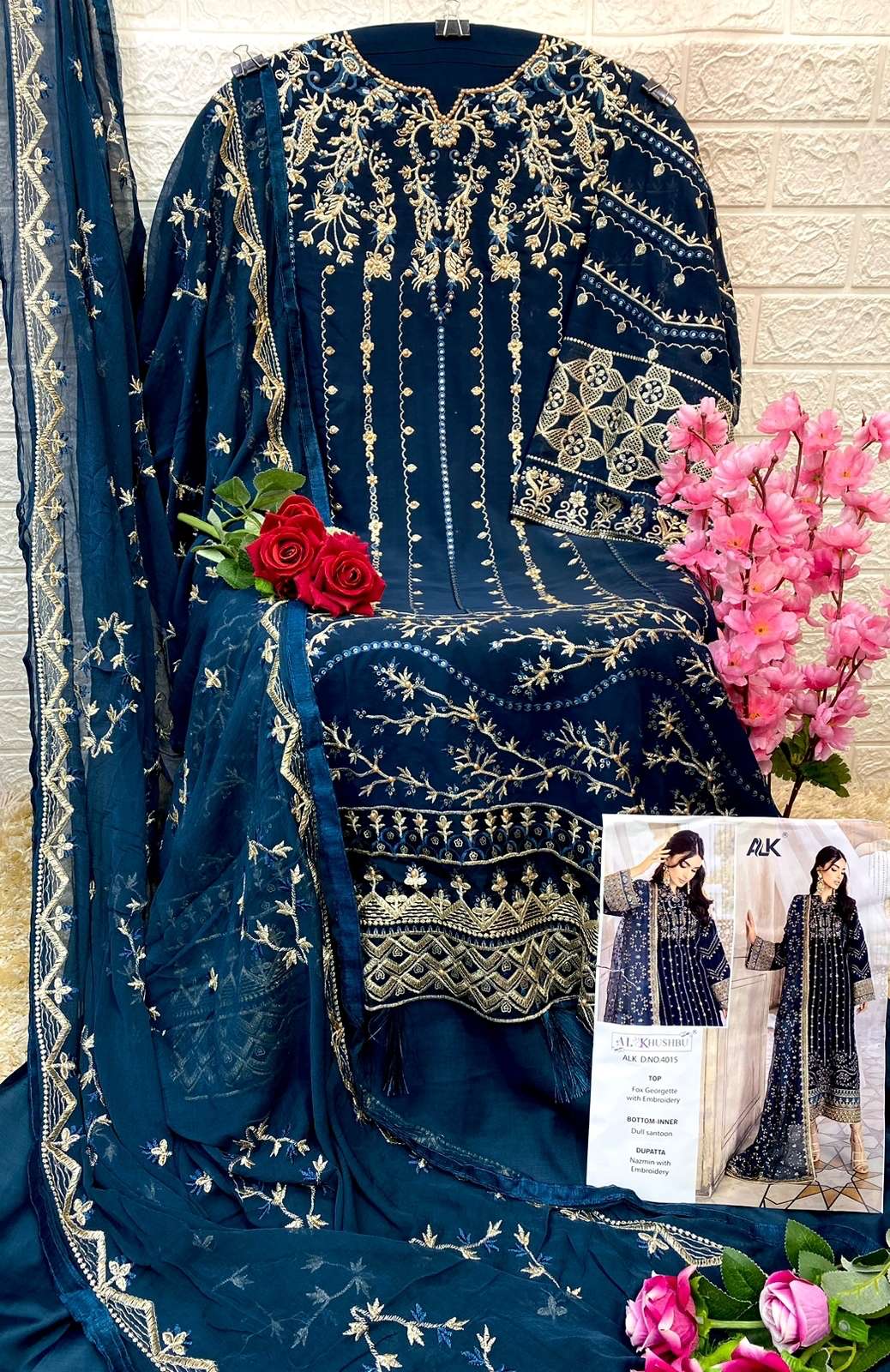 Al Khushbu Hit Design 4015 By Al Khushbu Beautiful Pakistani Suits Colorful Stylish Fancy Casual Wear & Ethnic Wear Faux Georgette Embroidered Dresses At Wholesale Price