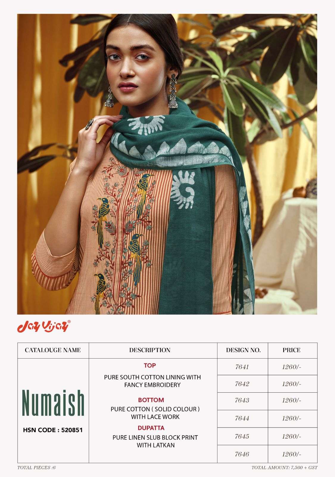 Numaish By Jay Vijay Prints 7641 To 7646 Series Beautiful Stylish Festive Suits Fancy Colorful Casual Wear & Ethnic Wear & Ready To Wear Pure Cotton Embroidery Dresses At Wholesale Price