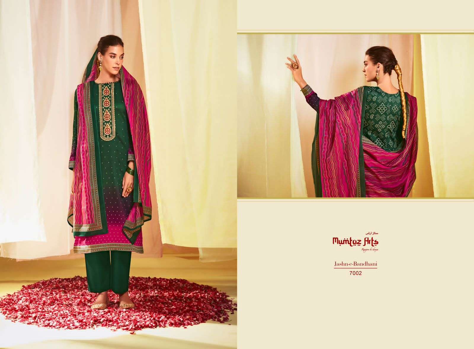 Jashn-E-Bandhani Vol-3 By Mumtaz Arts 7001 To 7008 Series Beautiful Stylish Festive Suits Fancy Colorful Casual Wear & Ethnic Wear & Ready To Wear Pure Jam Satin Embroidery Dresses At Wholesale Price