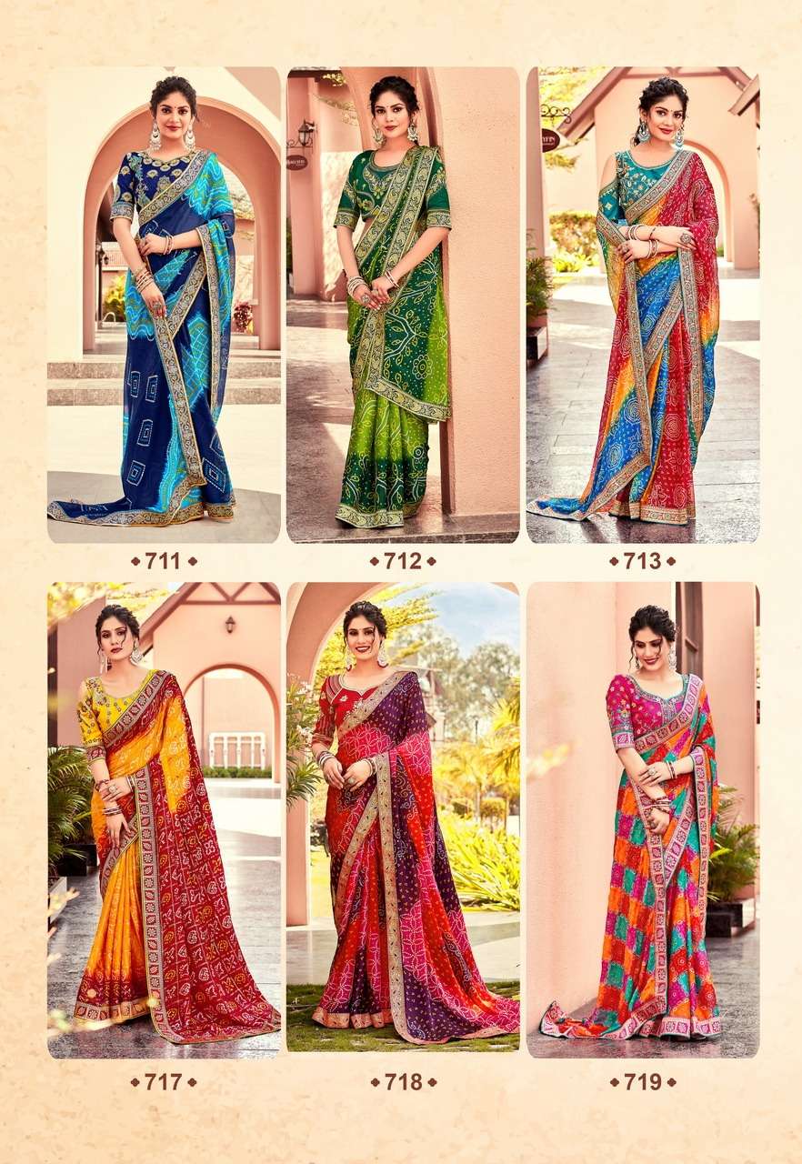 MANGALAM VOL-2 BY STYLEWELL 711 TO 721 SERIES INDIAN TRADITIONAL WEAR COLLECTION BEAUTIFUL STYLISH FANCY COLORFUL PARTY WEAR & OCCASIONAL WEAR BANDHEJ SAREES AT WHOLESALE PRICE