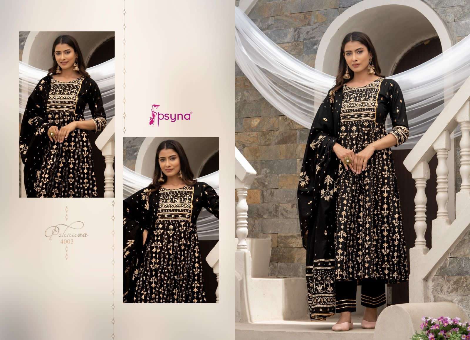 PEHNAVA NEW EDITION VOL-4 BY PSYNA 4001 TO 4006 SERIES BEAUTIFUL SUITS STYLISH FANCY COLORFUL CASUAL WEAR & ETHNIC WEAR CAMBRIC COTTON DRESSES AT WHOLESALE PRICE