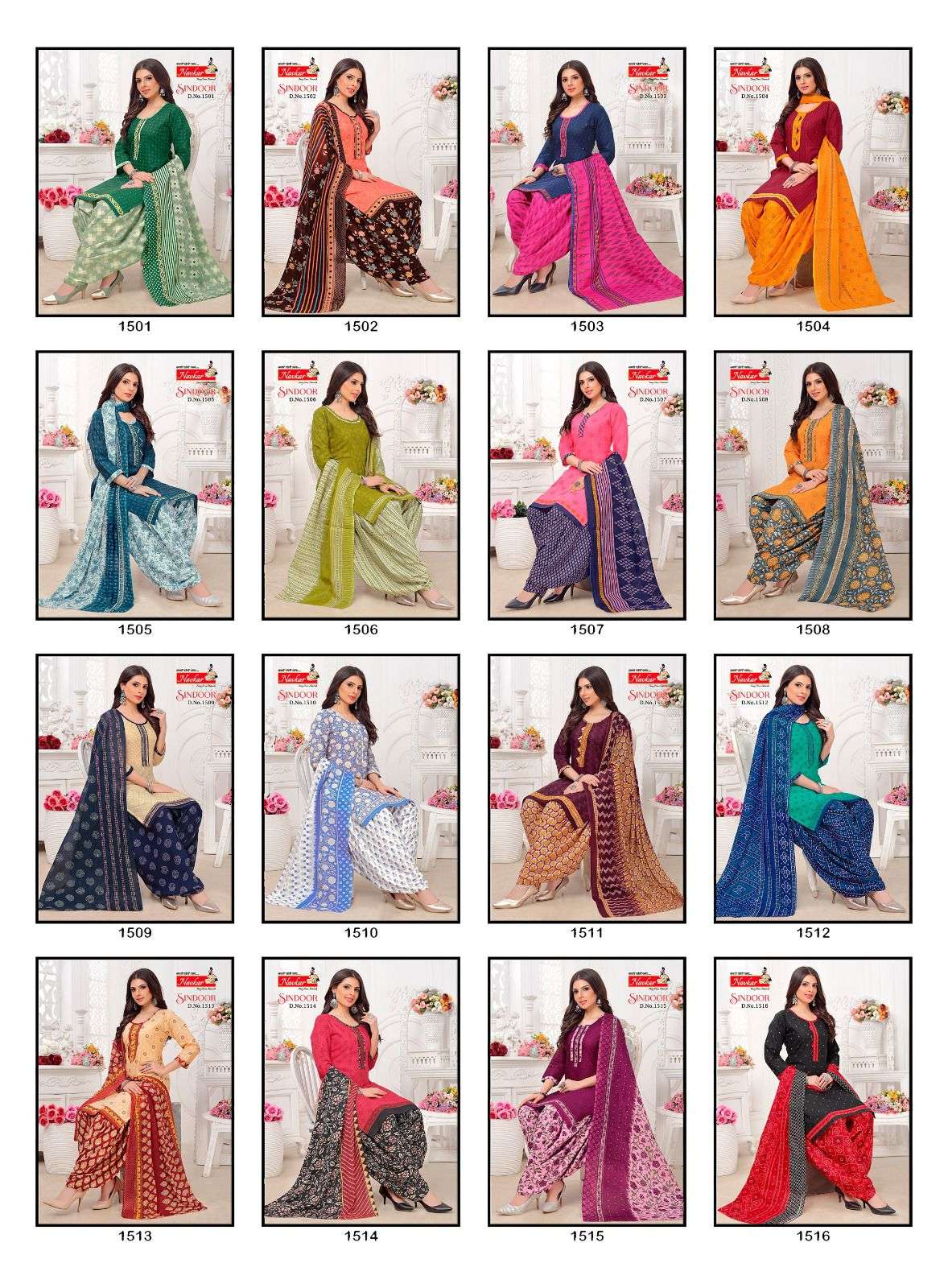 SINDOOR VOL-15 BY NAVKAR 1501 TO 1516 SERIES BEAUTIFUL PATIYALA SUITS COLORFUL STYLISH FANCY CASUAL WEAR & ETHNIC WEAR PURE COTTON PRINT DRESSES AT WHOLESALE PRICE