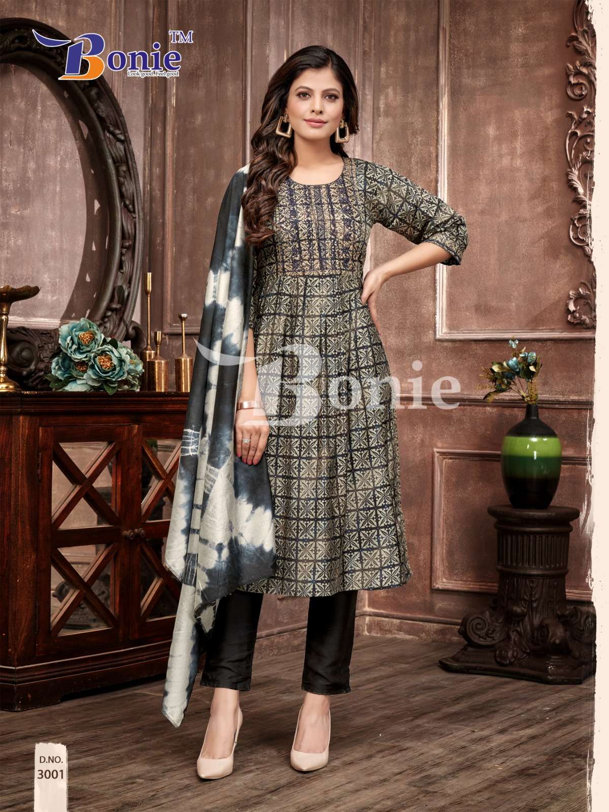 VAANI VOL-3 BY BONIE 3001 TO 3006 SERIES BEAUTIFUL SUITS COLORFUL STYLISH FANCY CASUAL WEAR & ETHNIC WEAR CHANDERI PRINT DRESSES AT WHOLESALE PRICE
