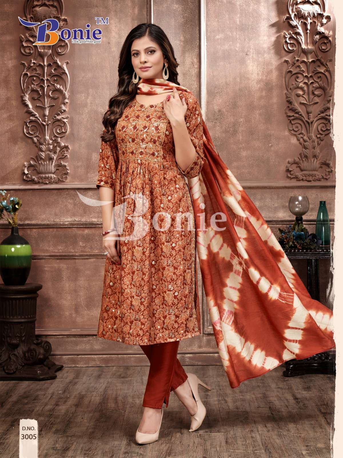 VAANI VOL-3 BY BONIE 3001 TO 3006 SERIES BEAUTIFUL SUITS COLORFUL STYLISH FANCY CASUAL WEAR & ETHNIC WEAR CHANDERI PRINT DRESSES AT WHOLESALE PRICE