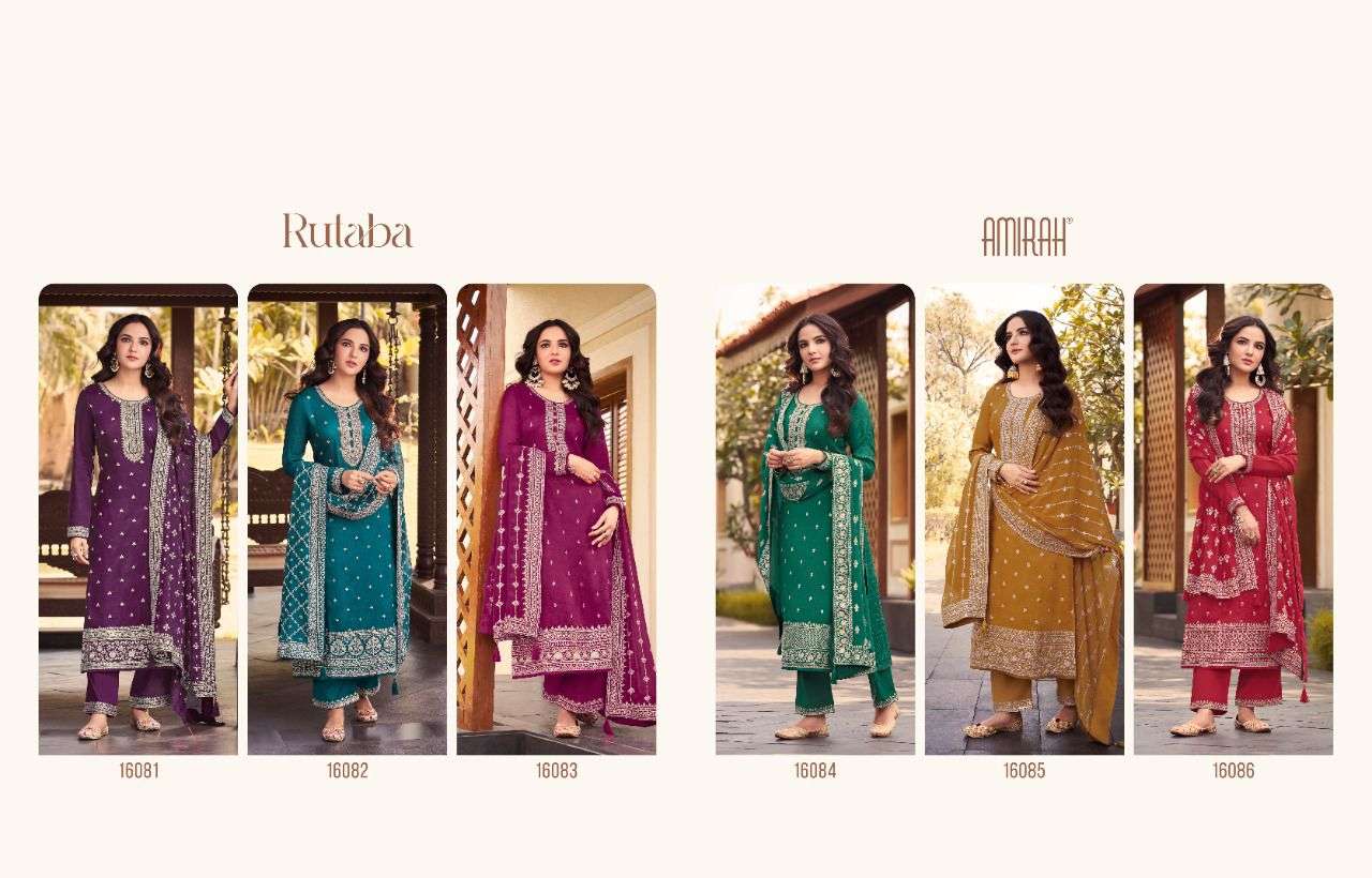 Rutaba By Amirah 16081 To 16086 Series Beautiful Suits Colorful Stylish Fancy Casual Wear & Ethnic Wear Dola Silk Dresses At Wholesale Price