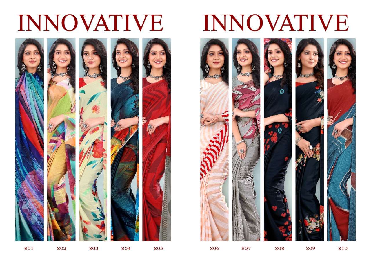 Innovative By Sushma 801 To 810 Series Indian Traditional Wear Collection Beautiful Stylish Fancy Colorful Party Wear & Occasional Wear Satin Sarees At Wholesale Price
