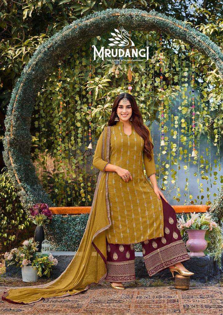 Celebration By Mrudangi 2040 To 2043 Series Beautiful Sharara Suits Colorful Stylish Fancy Casual Wear & Ethnic Wear Faux Georgette Dresses At Wholesale Price