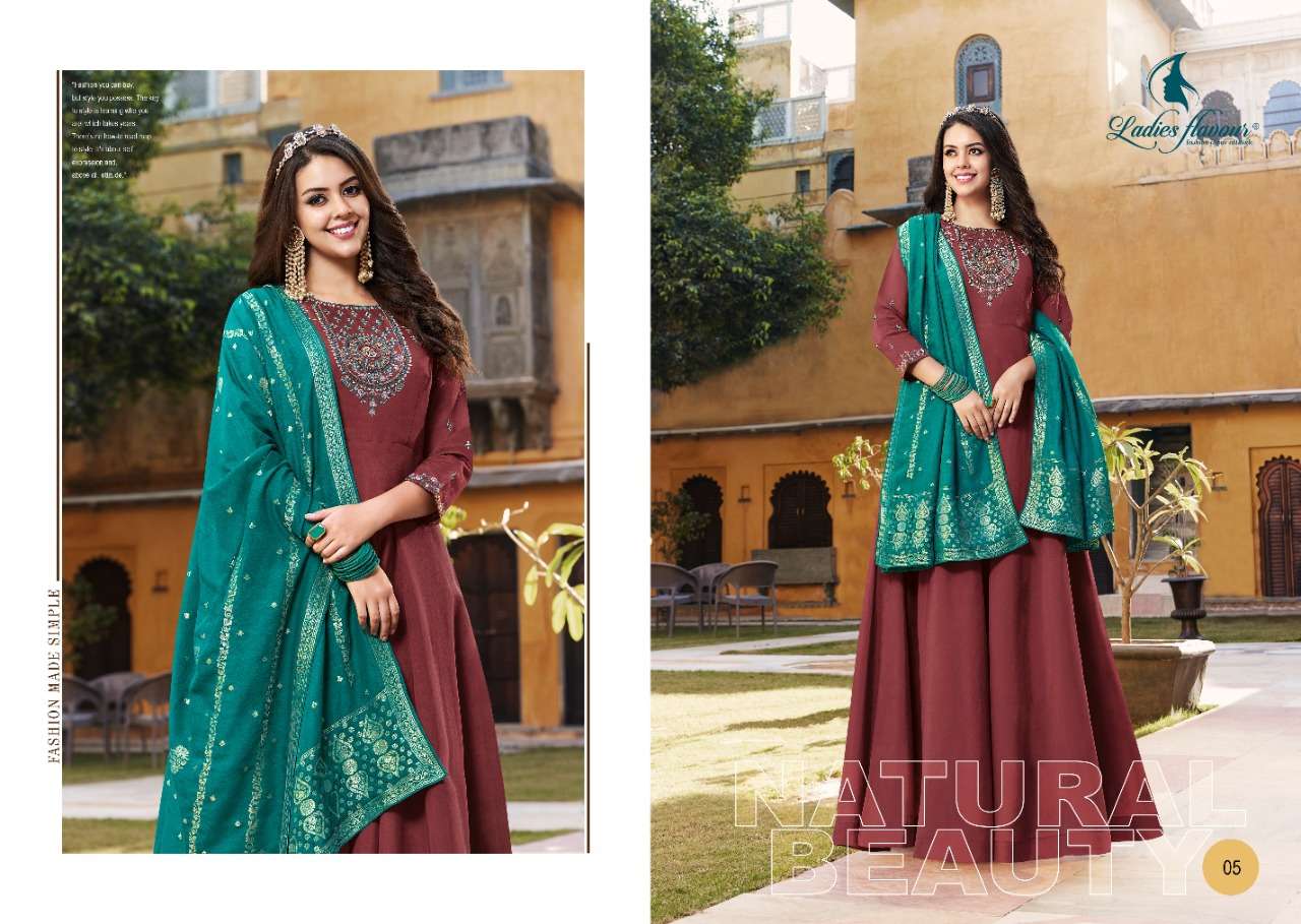 Rangrez By Ladies Flavour 01 To 06 Series Beautiful Stylish Fancy Colorful Casual Wear & Ethnic Wear Pure Silk Gowns With Dupatta At Wholesale Price