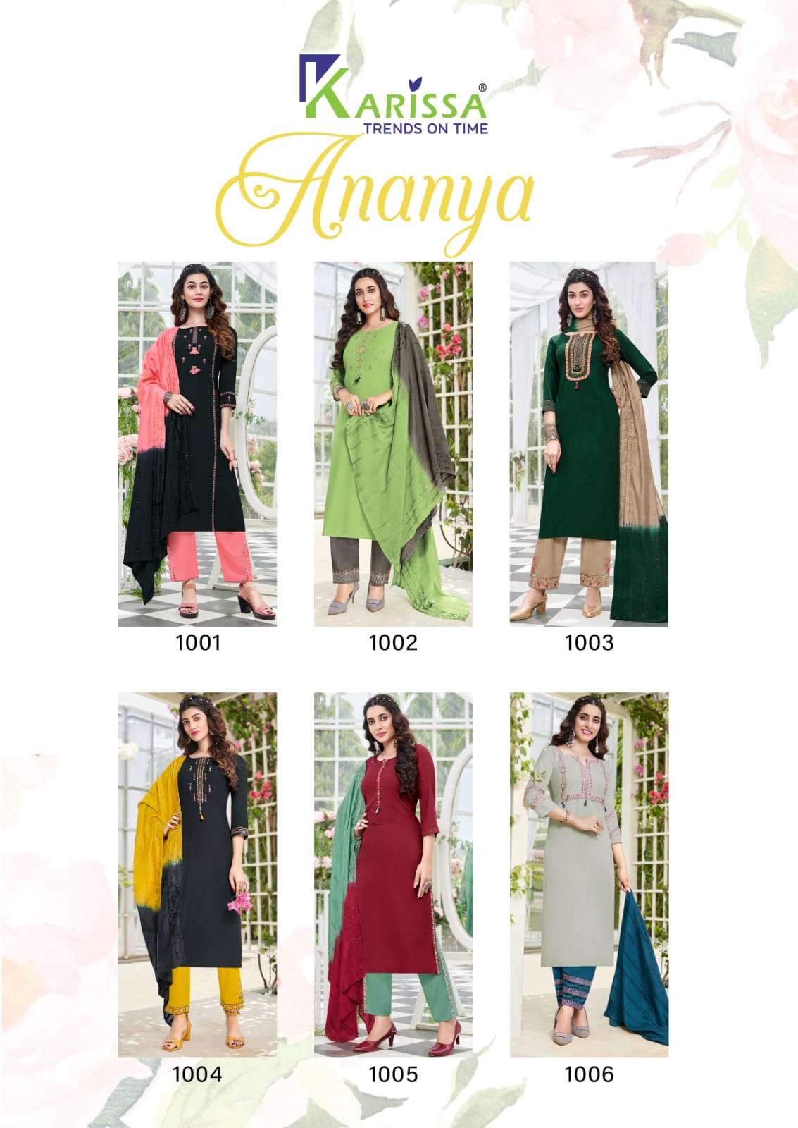 ANANYA BY KARISSA 1001 TO 1006 SERIES BEAUTIFUL SUITS COLORFUL STYLISH FANCY CASUAL WEAR & ETHNIC WEAR RAYON DRESSES AT WHOLESALE PRICE