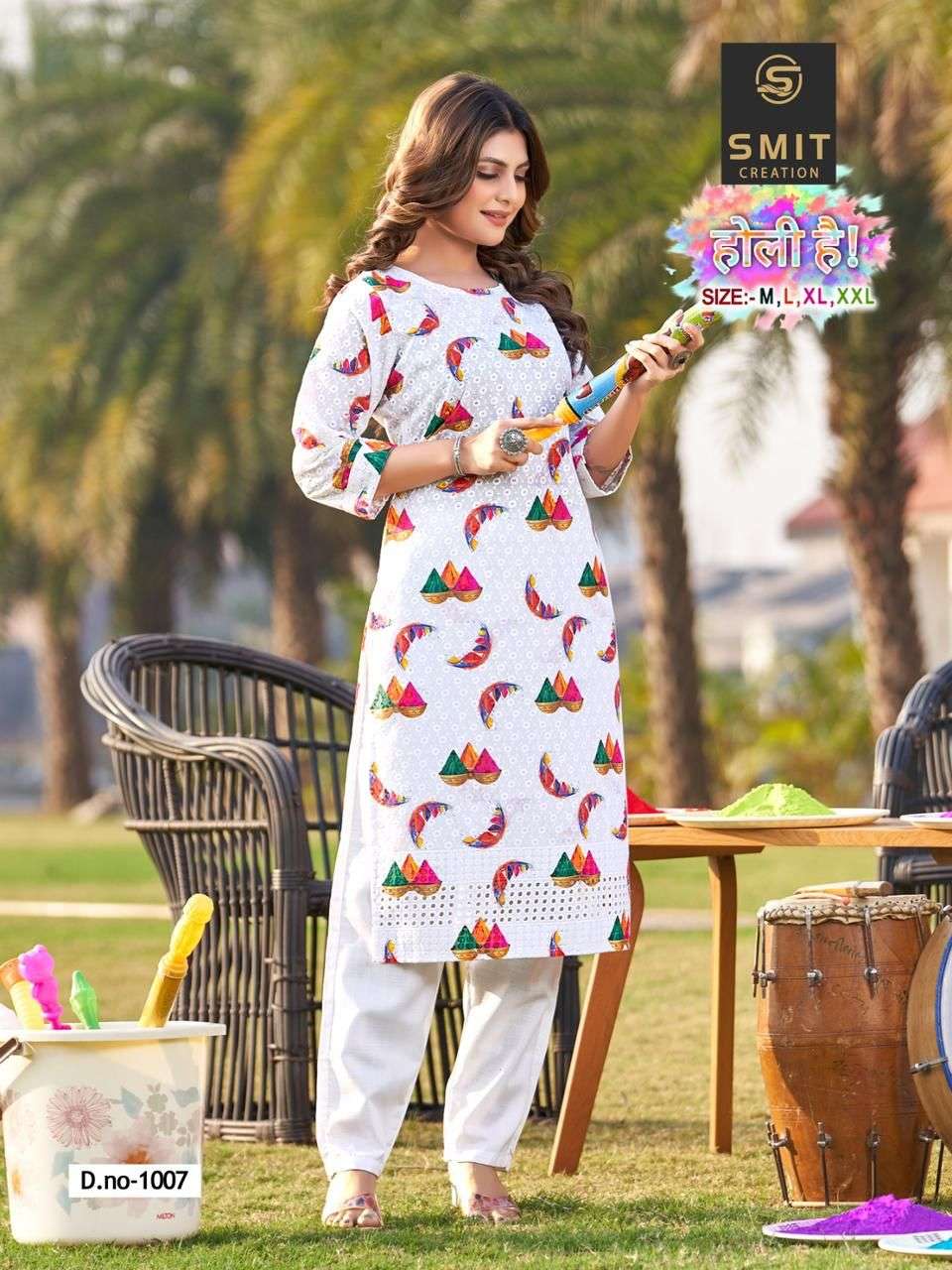 HOLI HAI BY SMIT CREATION 1001 TO 1006 SERIES DESIGNER STYLISH FANCY COLORFUL BEAUTIFUL PARTY WEAR & ETHNIC WEAR COLLECTION COTTON PRINT KURTIS AT WHOLESALE PRICE