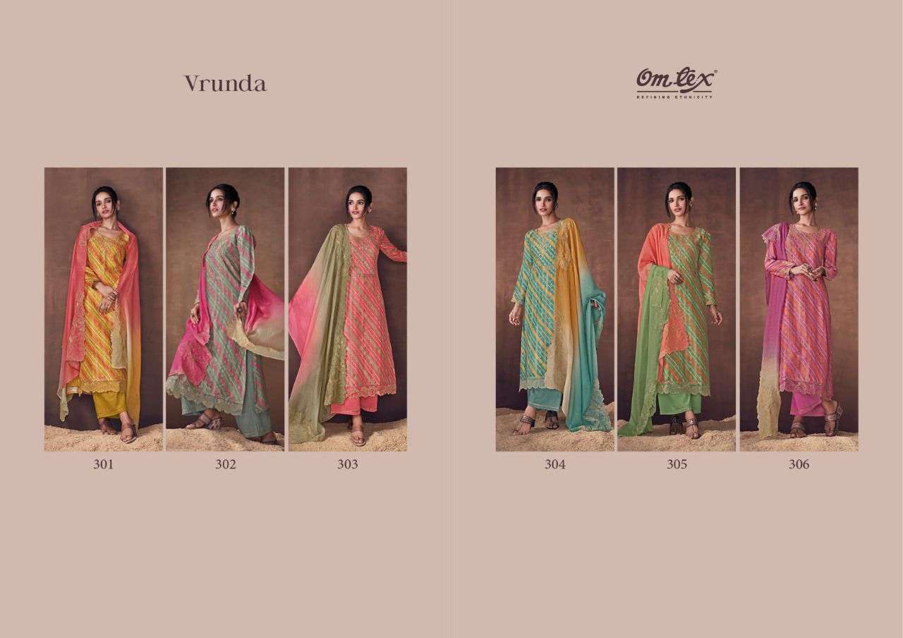 Vrunda By Om Tex 301 To 306 Series Designer Suits Collection Beautiful Stylish Colorful Fancy Party Wear & Occasional Wear Banarasi Jacquard Dresses At Wholesale Price
