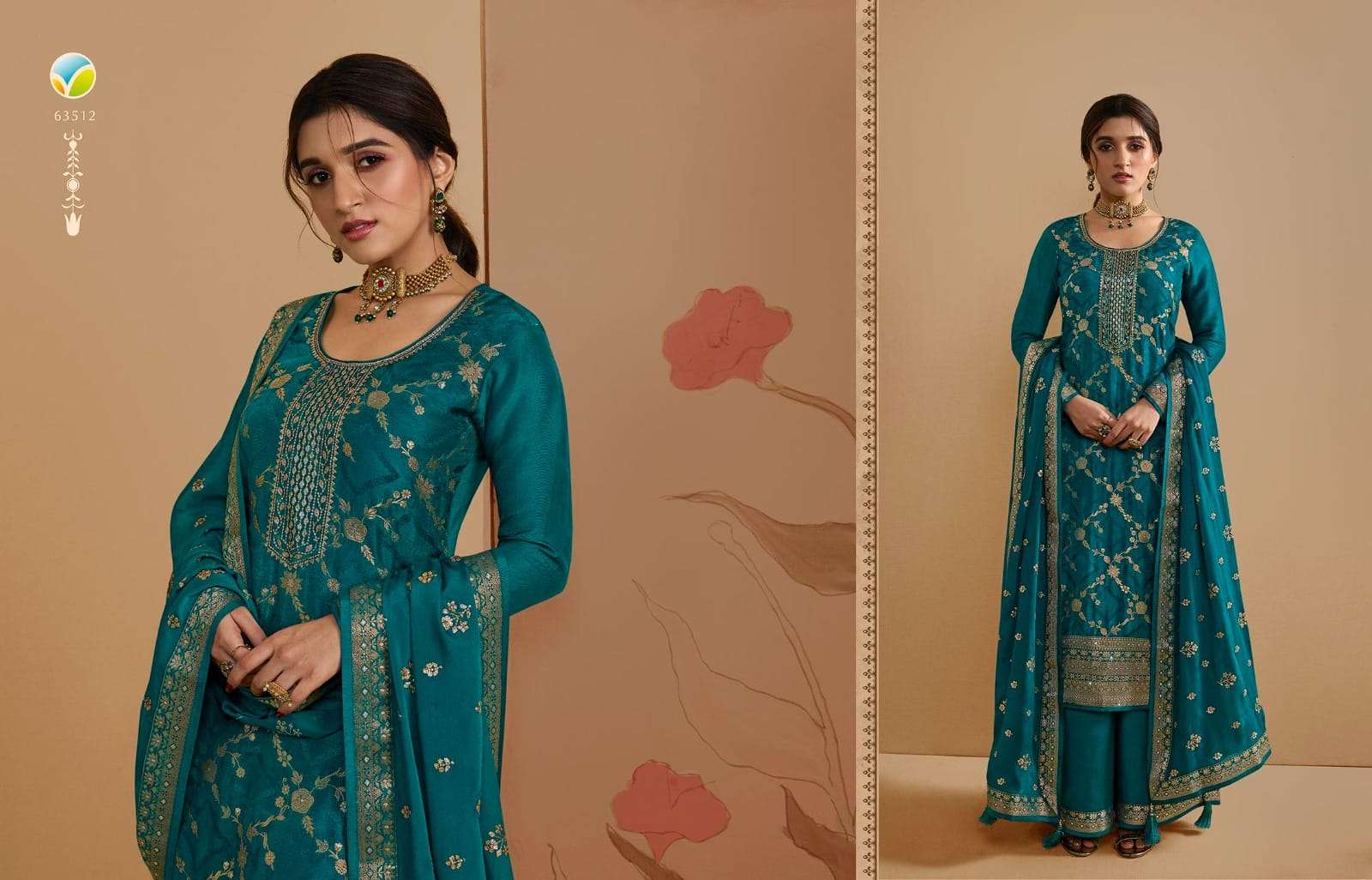 KASEESH SANA VOL-2 BY VINAY FASHION 63511 TO 63518 SERIES BEAUTIFUL STYLISH SUITS FANCY COLORFUL CASUAL WEAR & ETHNIC WEAR & READY TO WEAR PURE DOLA JACQUARD EMBROIDERED DRESSES AT WHOLESALE PRICE