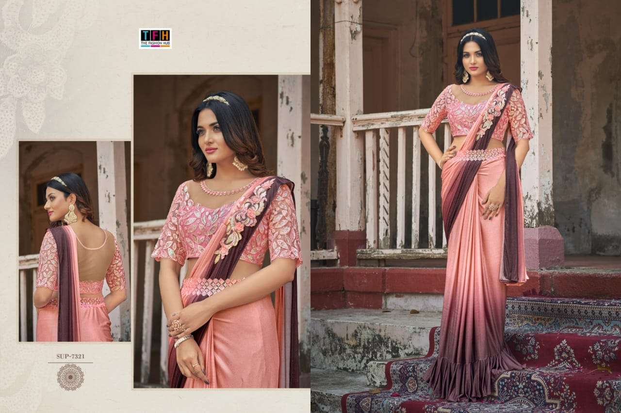 Super Star Hit By Tfh 7321 To 7323 Series Indian Traditional Wear Collection Beautiful Stylish Fancy Colorful Party Wear & Occasional Wear Fancy Sarees At Wholesale Price