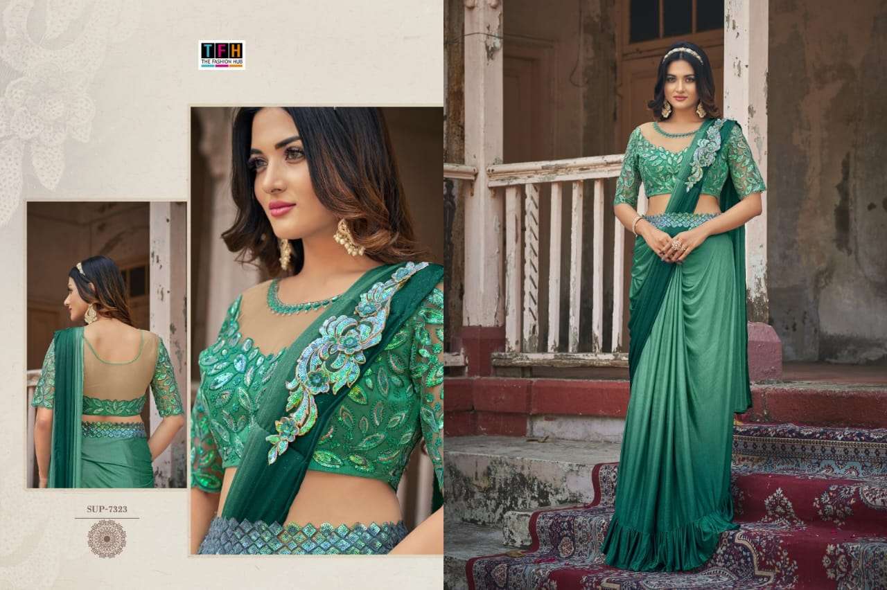 Super Star Hit By Tfh 7321 To 7323 Series Indian Traditional Wear Collection Beautiful Stylish Fancy Colorful Party Wear & Occasional Wear Fancy Sarees At Wholesale Price