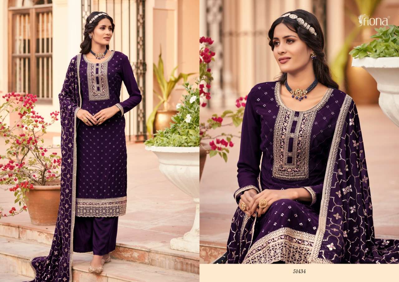 HAZEL BY FIONA 51431 TO 51434 SERIES BEAUTIFUL STYLISH SUITS FANCY COLORFUL CASUAL WEAR & ETHNIC WEAR & READY TO WEAR GEORGETTE EMBROIDERED DRESSES AT WHOLESALE PRICE