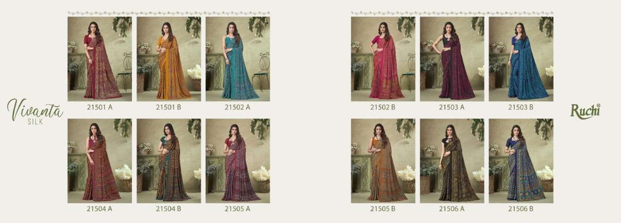 Vivanta Silk Vol-16 By Ruchi 21501-A To 21506-B Series Indian Traditional Wear Collection Beautiful Stylish Fancy Colorful Party Wear & Occasional Wear Crepe Silk Sarees At Wholesale Price