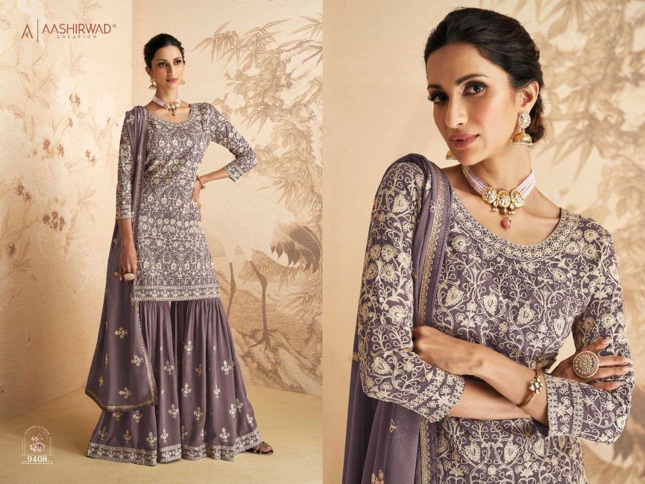 Elan Nx By Aashirwad Creation 9407 To 9410 Series Designer Sharara Suits Beautiful Fancy Colorful Stylish Party Wear & Occasional Wear Georgette Dresses At Wholesale Price