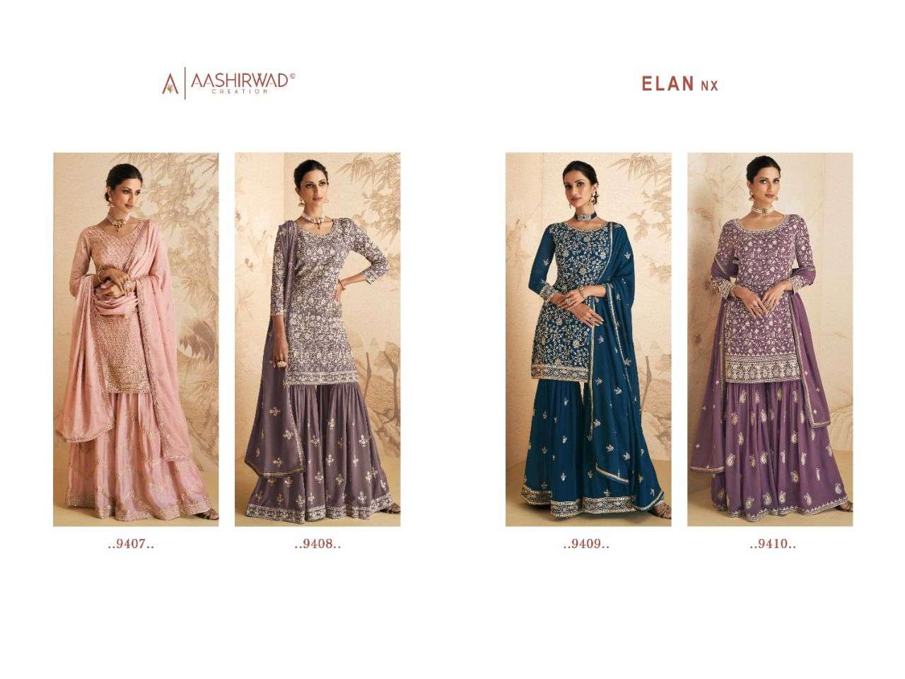 Elan Nx By Aashirwad Creation 9407 To 9410 Series Designer Sharara Suits Beautiful Fancy Colorful Stylish Party Wear & Occasional Wear Georgette Dresses At Wholesale Price