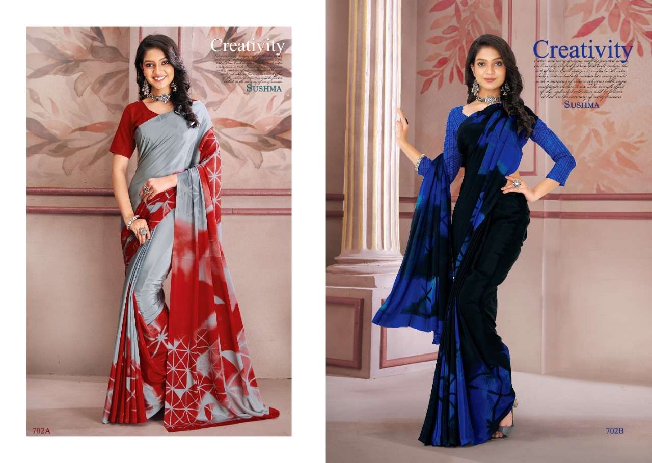 Uniqueness By Sushma Indian Traditional Wear Collection Beautiful Stylish Fancy Colorful Party Wear & Occasional Wear Crepe Sarees At Wholesale Price