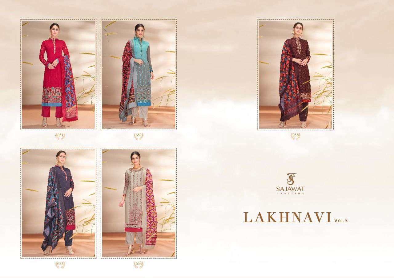 Lakhnavi Vol-5 By Sajawat Creation 651 To 655 Series Suits Collection Beautiful Stylish Fancy Colorful Party Wear & Ethnic Wear Heavy Georgette Dresses At Wholesale Price