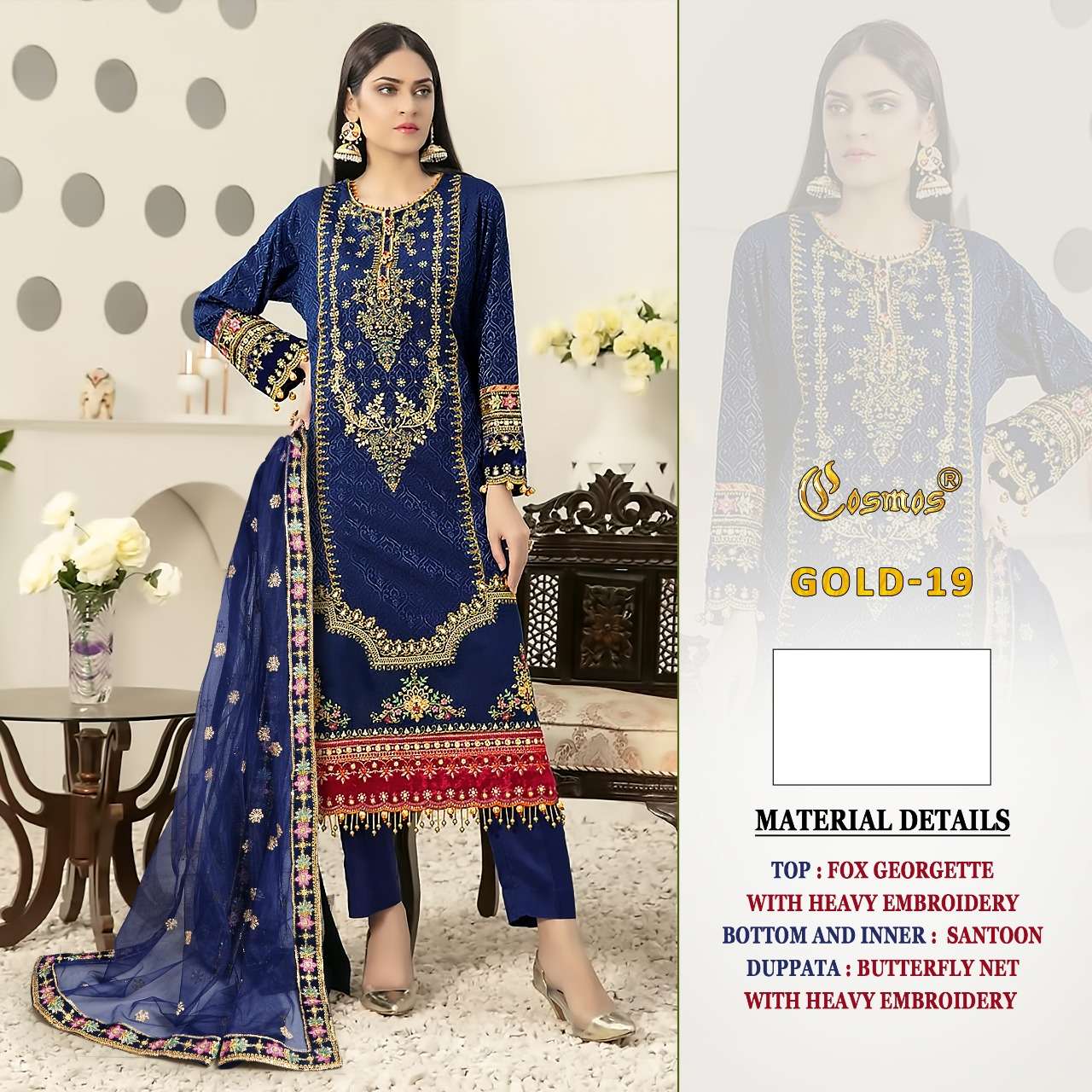 Gold-19 By Cosmos Beautiful Pakistani Suits Stylish Fancy Colorful Party Wear & Occasional Wear Faux Georgette Embroidered Dresses At Wholesale Price