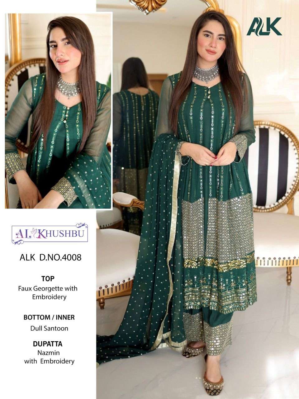 Queen Vol-1 By Al Khushbu 4008 To 4011 Series Designer Pakistani Suits Beautiful Stylish Fancy Colorful Party Wear & Occasional Wear Faux Georgette Embroidered Dresses At Wholesale Price