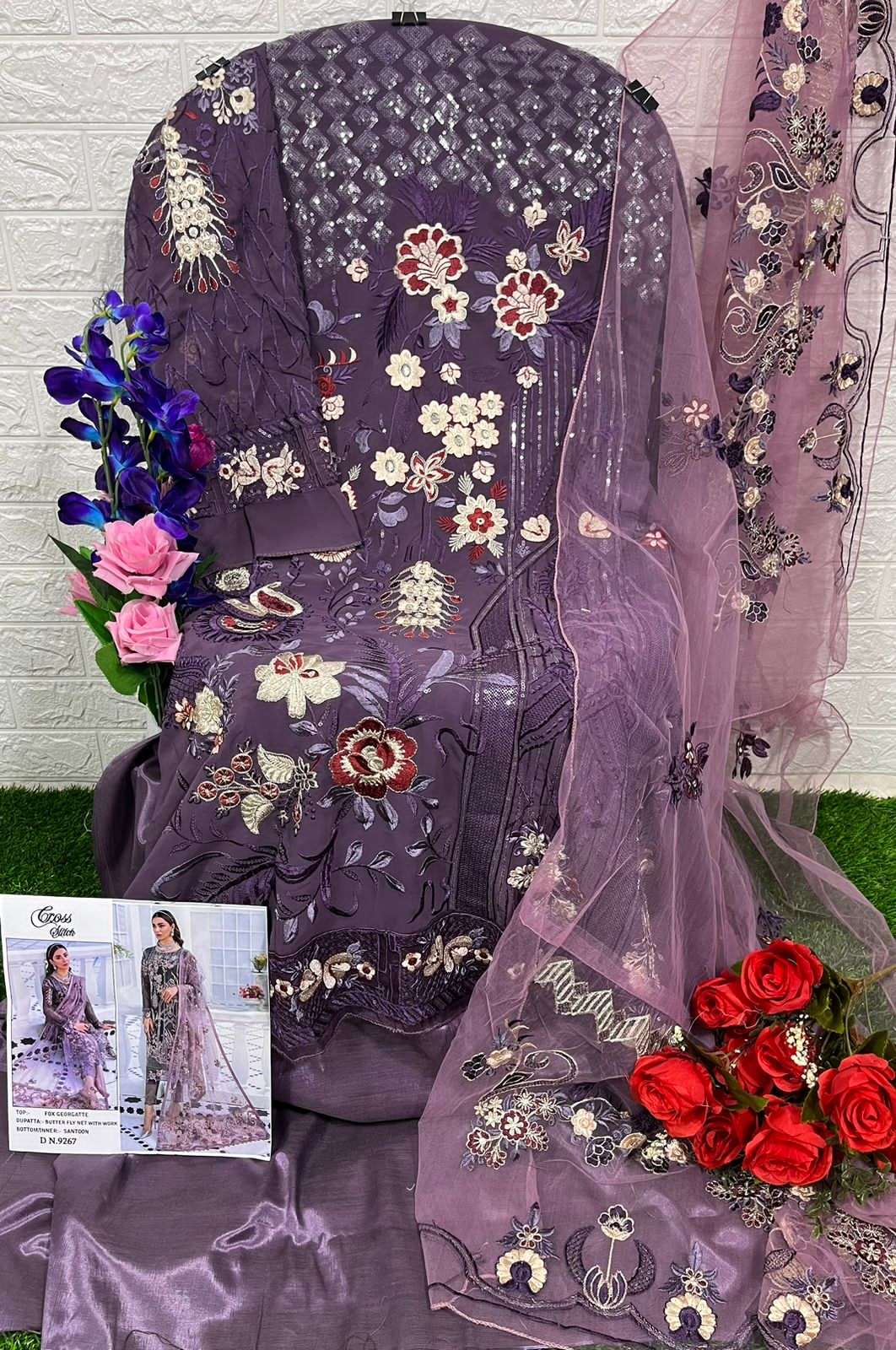 Cross Stitch Hit Design 9267 By Fashid Wholesale Beautiful Stylish Pakisatni Suits Fancy Colorful Casual Wear & Ethnic Wear & Ready To Wear Faux Georgette Dresses At Wholesale Price