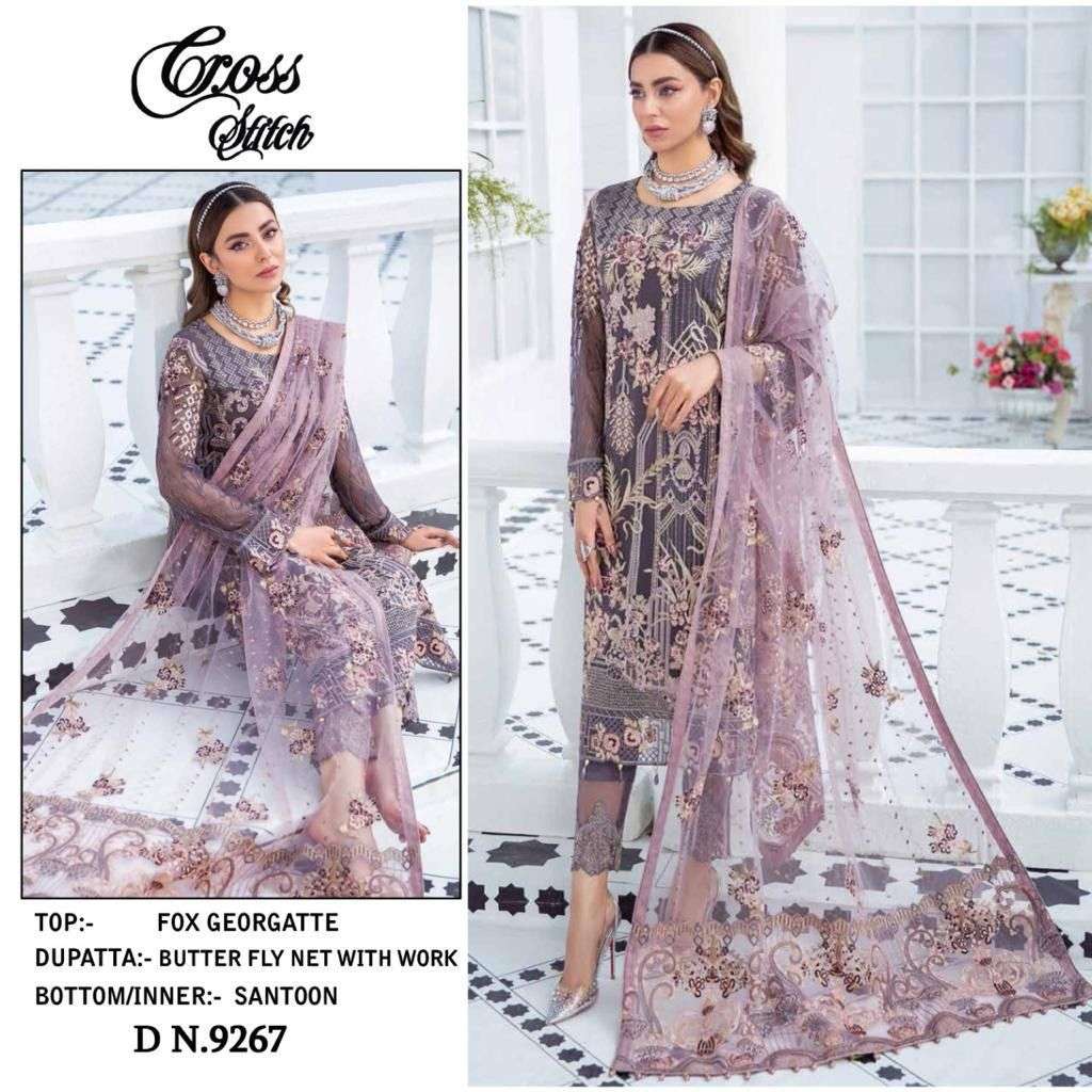 Cross Stitch Hit Design 9267 By Fashid Wholesale Beautiful Stylish Pakisatni Suits Fancy Colorful Casual Wear & Ethnic Wear & Ready To Wear Faux Georgette Dresses At Wholesale Price