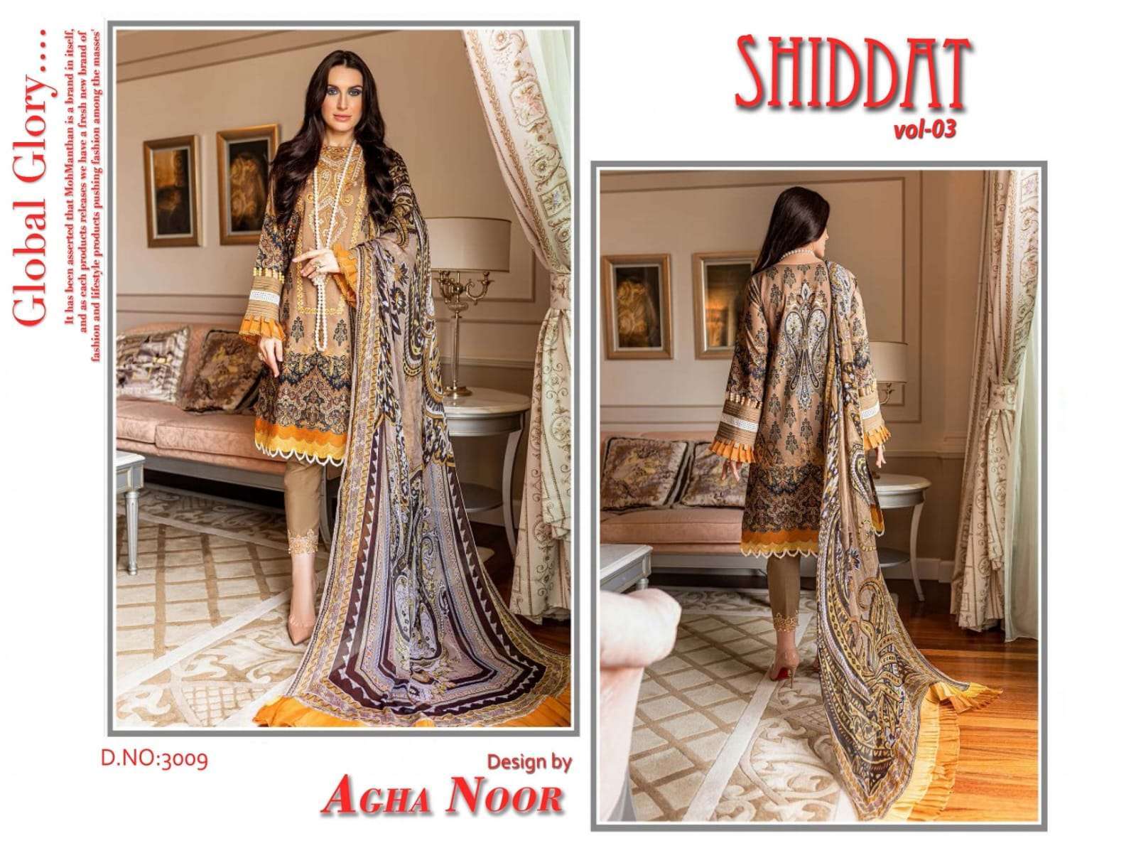 Shiddat Vol-3 By Agha Noor 3001 To 3010 Series Beautiful Stylish Pakistani Suits Fancy Colorful Casual Wear & Ethnic Wear & Ready To Wear Jam Satin Cotton Embroidered Dresses At Wholesale Price