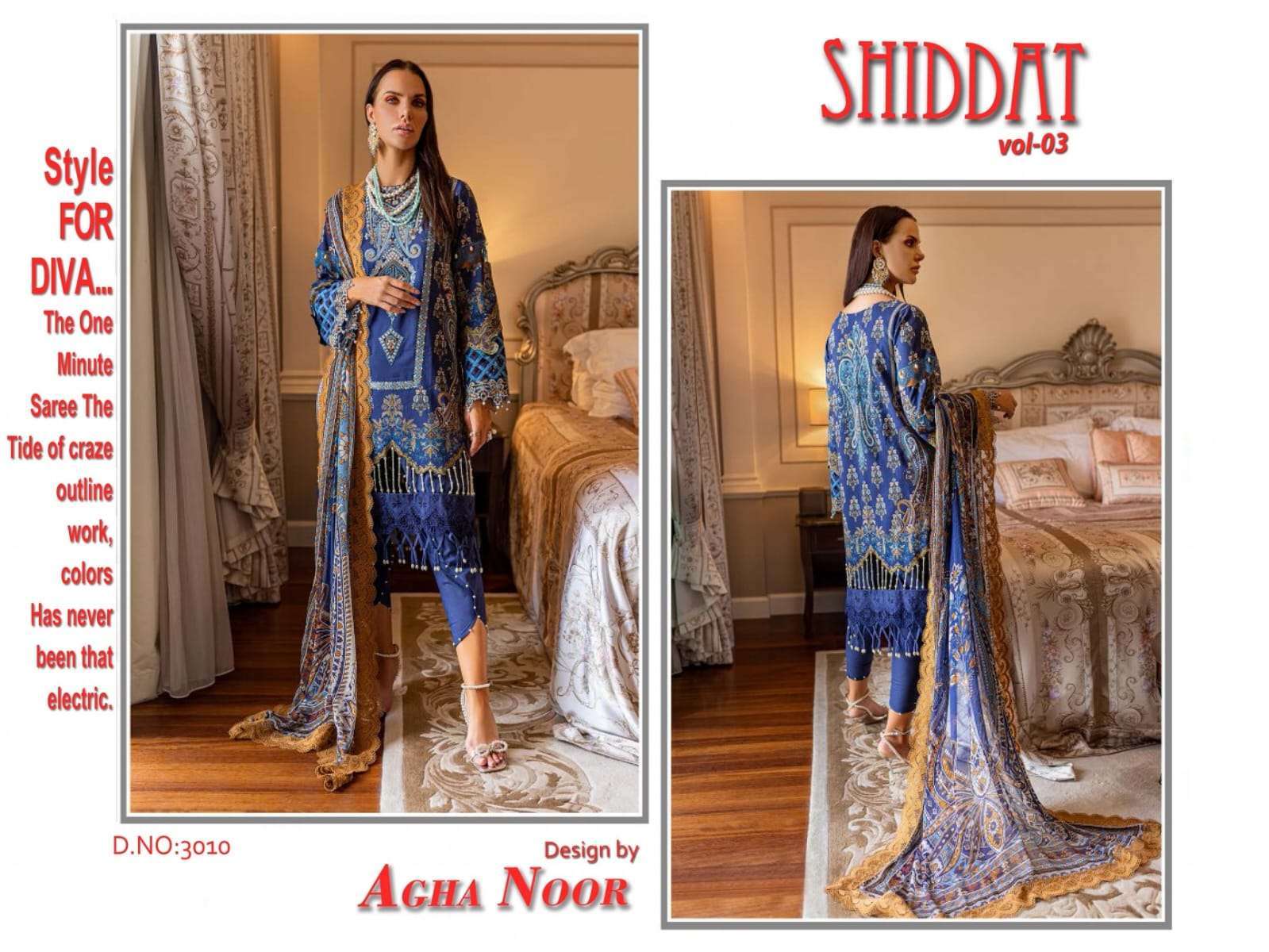 Shiddat Vol-3 By Agha Noor 3001 To 3010 Series Beautiful Stylish Pakistani Suits Fancy Colorful Casual Wear & Ethnic Wear & Ready To Wear Jam Satin Cotton Embroidered Dresses At Wholesale Price