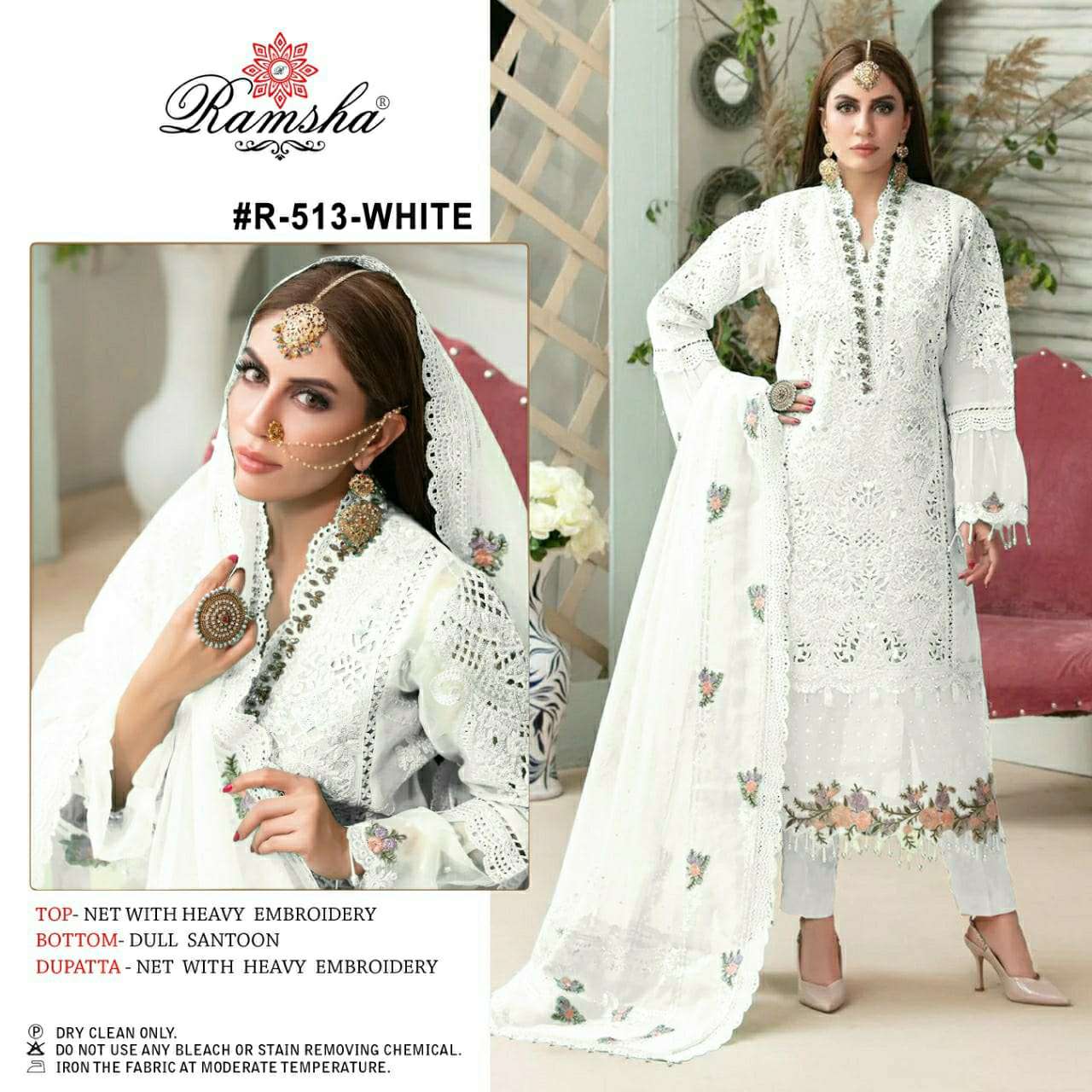 RAMSHA HIT DESIGN 513 BY RAMSHA DESIGNER FESTIVE PAKISTANI SUITS COLLECTION BEAUTIFUL STYLISH FANCY COLORFUL PARTY WEAR & OCCASIONAL WEAR NET WITH EMBROIDERED DRESSES AT WHOLESALE PRICE