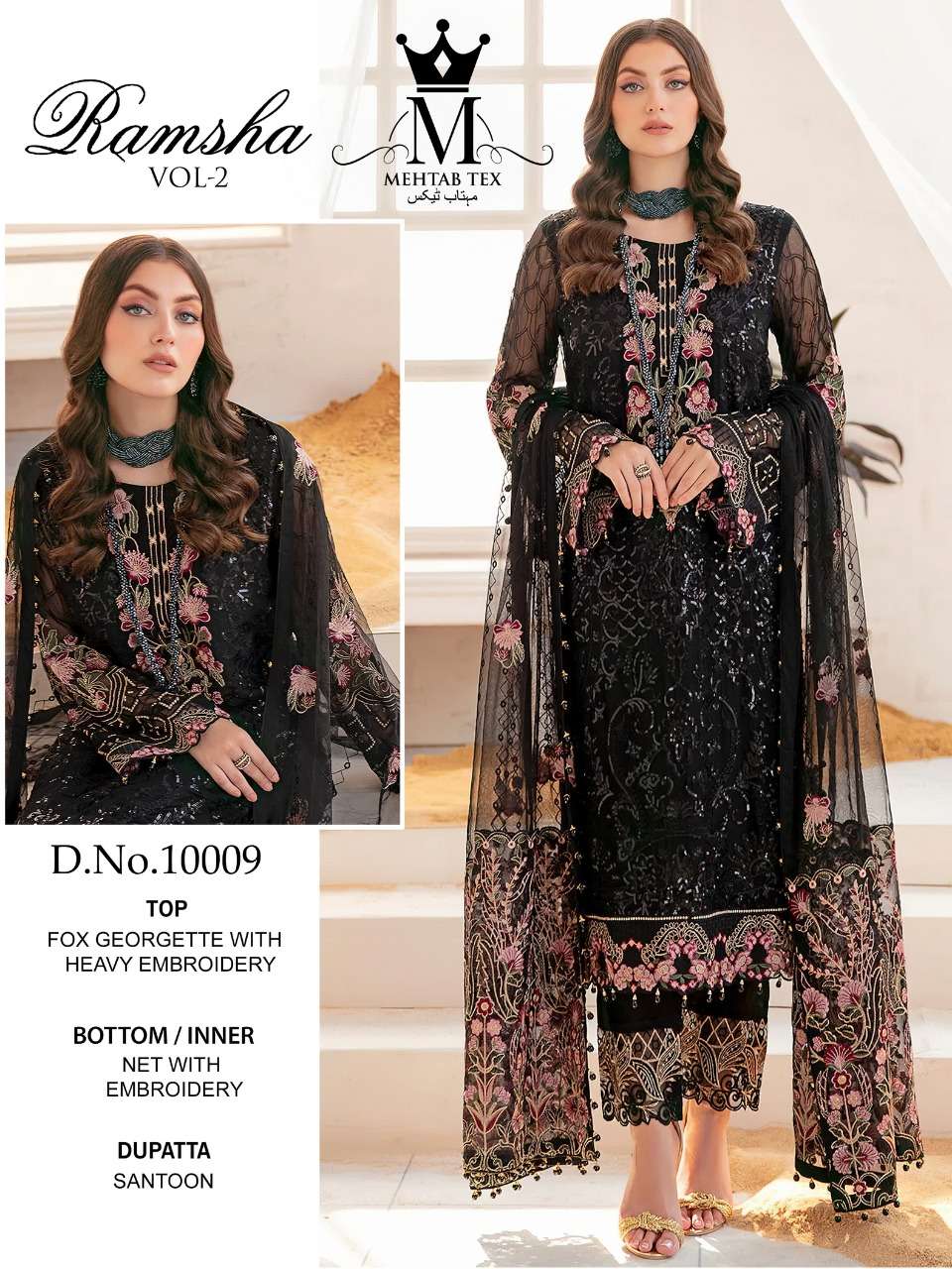RAMSHA VOL-2 BY MEHTAB TEX 10008 TO 10010 SERIES BEAUTIFUL PAKISTANI SUITS STYLISH FANCY COLORFUL CASUAL WEAR & ETHNIC WEAR FAUX GEORGETTE WITH EMBROIDERY DRESSES AT WHOLESALE PRICE