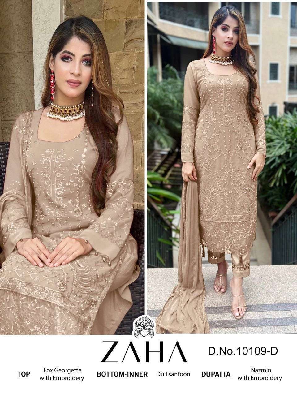 Saadia Vol-1 By Zaha 10109-A To 10109-D Series Beautiful Pakistani Suits Colorful Stylish Fancy Casual Wear & Ethnic Wear Faux Georgette Embroidered Dresses At Wholesale Price