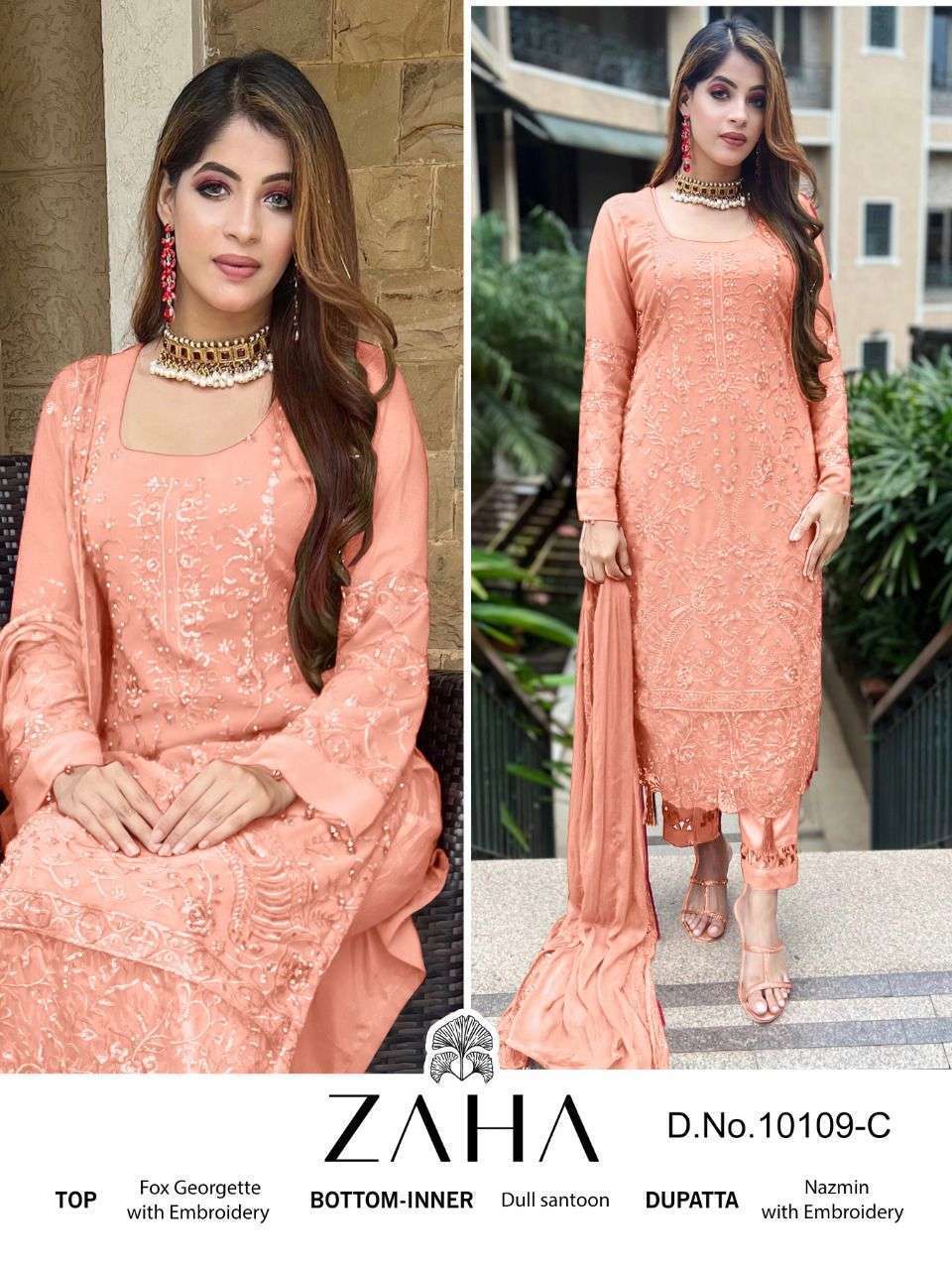 Saadia Vol-1 By Zaha 10109-A To 10109-D Series Beautiful Pakistani Suits Colorful Stylish Fancy Casual Wear & Ethnic Wear Faux Georgette Embroidered Dresses At Wholesale Price