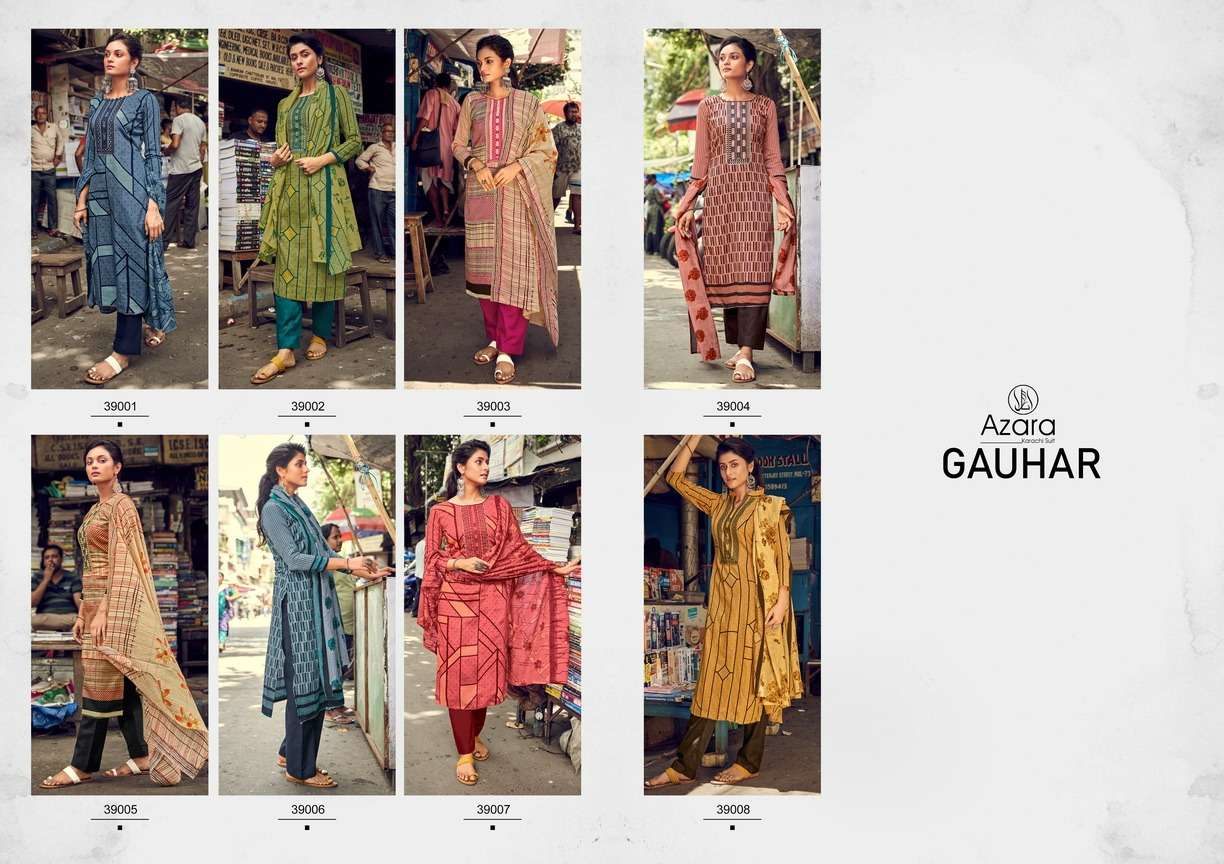 Gauhar By Azara 39001 To 39008 Series Designer Suits Collection Beautiful Stylish Colorful Fancy Party Wear & Occasional Wear Jam Cotton Dresses At Wholesale Price
