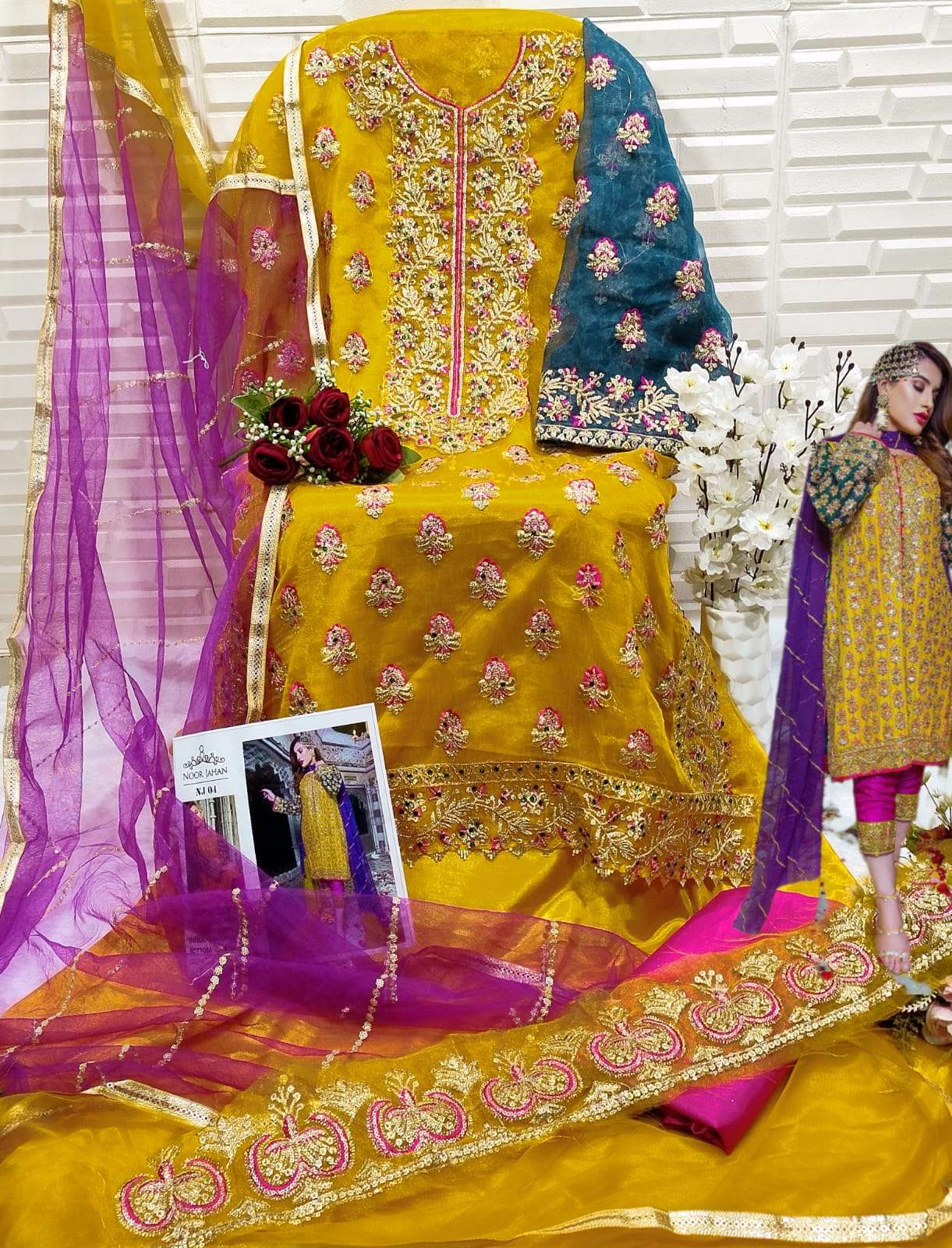 open lace back dress Orange Sharara Shirt For Pakistani Mehndi Dresses – UY Collection main image 1