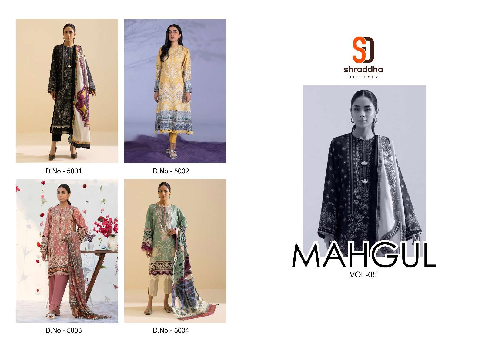 Mahgul Vol-5 By Shraddha Designer 5001 To 5004 Series Designer Pakistani Suits Beautiful Fancy Stylish Colorful Party Wear & Occasional Wear Lawn Cotton Printed Embroidery Dresses At Wholesale Price