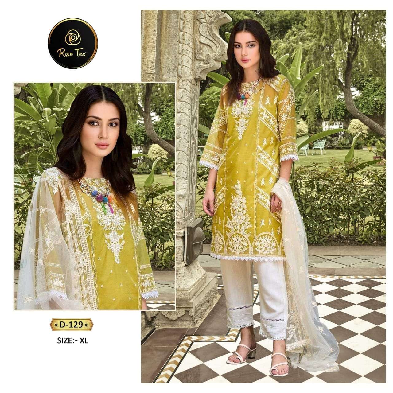ROSE TEX HIT DESIGN 129 BY ROSE TEX DESIGNER PAKISTANI SUITS BEAUTIFUL FANCY STYLISH COLORFUL PARTY WEAR & OCCASIONAL WEAR PURE ORGANZA EMBROIDERY DRESSES AT WHOLESALE PRICE