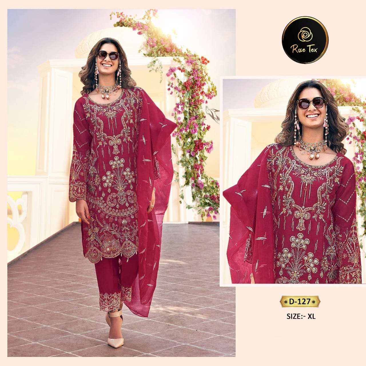 ROSE TEX HIT DESIGN 127 BY ROSE TEX DESIGNER PAKISTANI SUITS BEAUTIFUL FANCY STYLISH COLORFUL PARTY WEAR & OCCASIONAL WEAR PURE ORGANZA EMBROIDERY DRESSES AT WHOLESALE PRICE