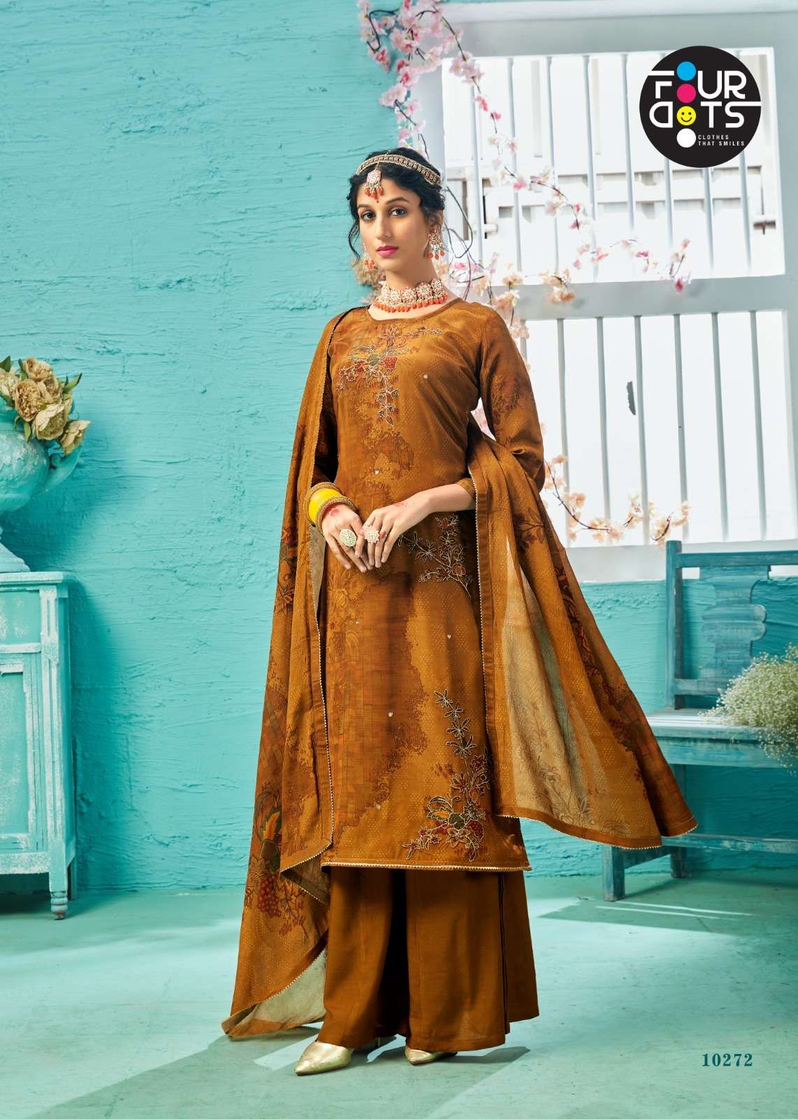 Nidhi By Four Dots 10271 To 10274 Series Beautiful Suits Colorful Stylish Fancy Casual Wear & Ethnic Wear Pure Crepe Embroidered Dresses At Wholesale Price