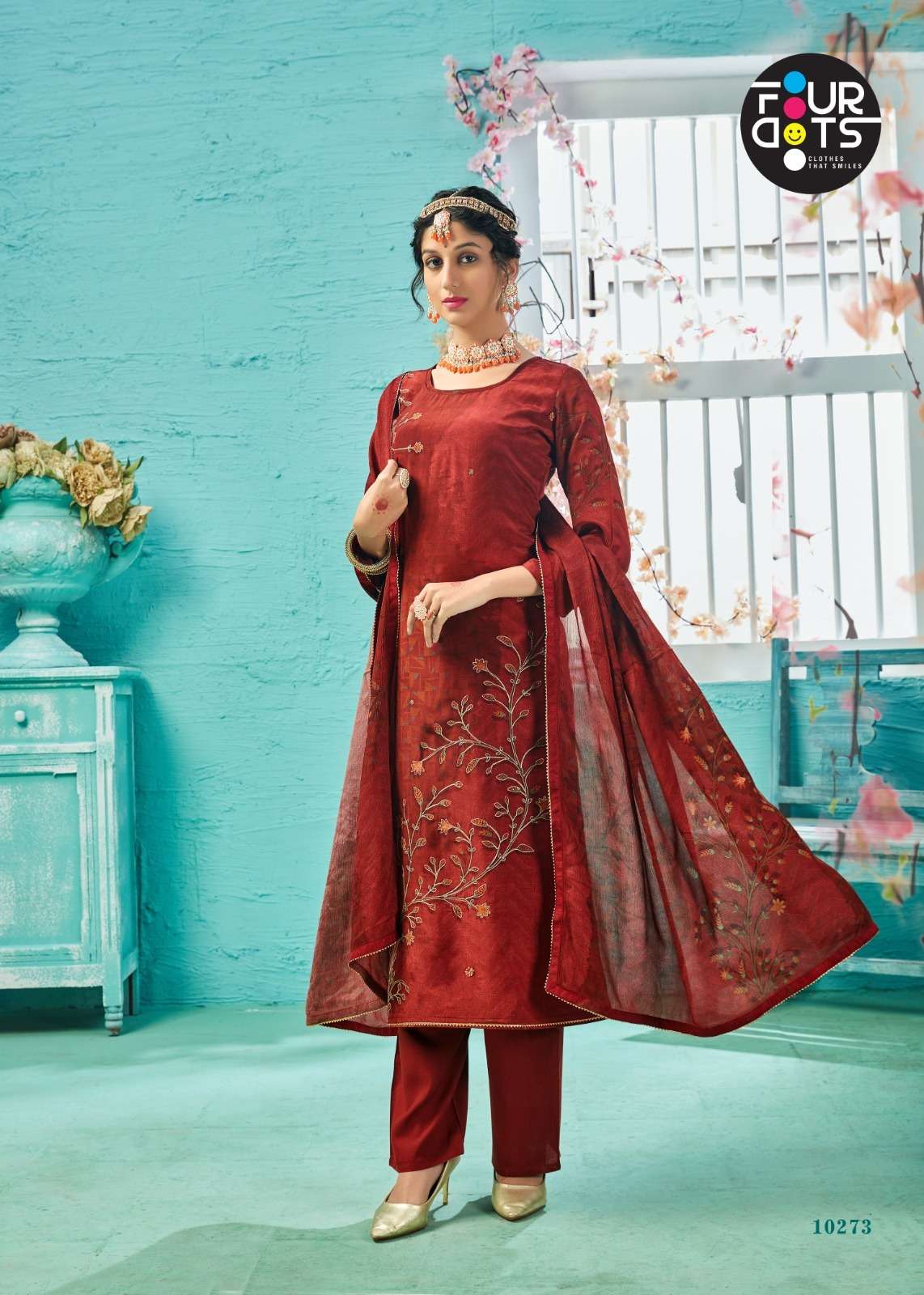 Nidhi By Four Dots 10271 To 10274 Series Beautiful Suits Colorful Stylish Fancy Casual Wear & Ethnic Wear Pure Crepe Embroidered Dresses At Wholesale Price