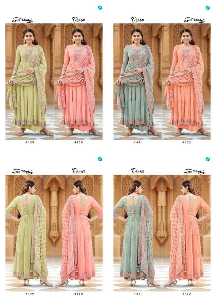 Roma By Your Choice 4429 To 4432 Series Beautiful Indian Suits Colorful Stylish Fancy Casual Wear & Ethnic Wear Pure Georgette Embroidered Dresses At Wholesale Price