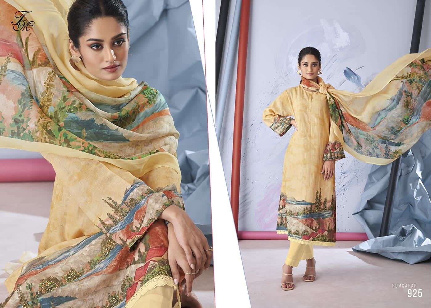 HUMSAFAR BY T AND M DESIGNER BEAUTIFUL FESTIVE SUITS COLORFUL STYLISH FANCY CASUAL WEAR & ETHNIC WEAR PURE LINEN DRESSES AT WHOLESALE PRICE