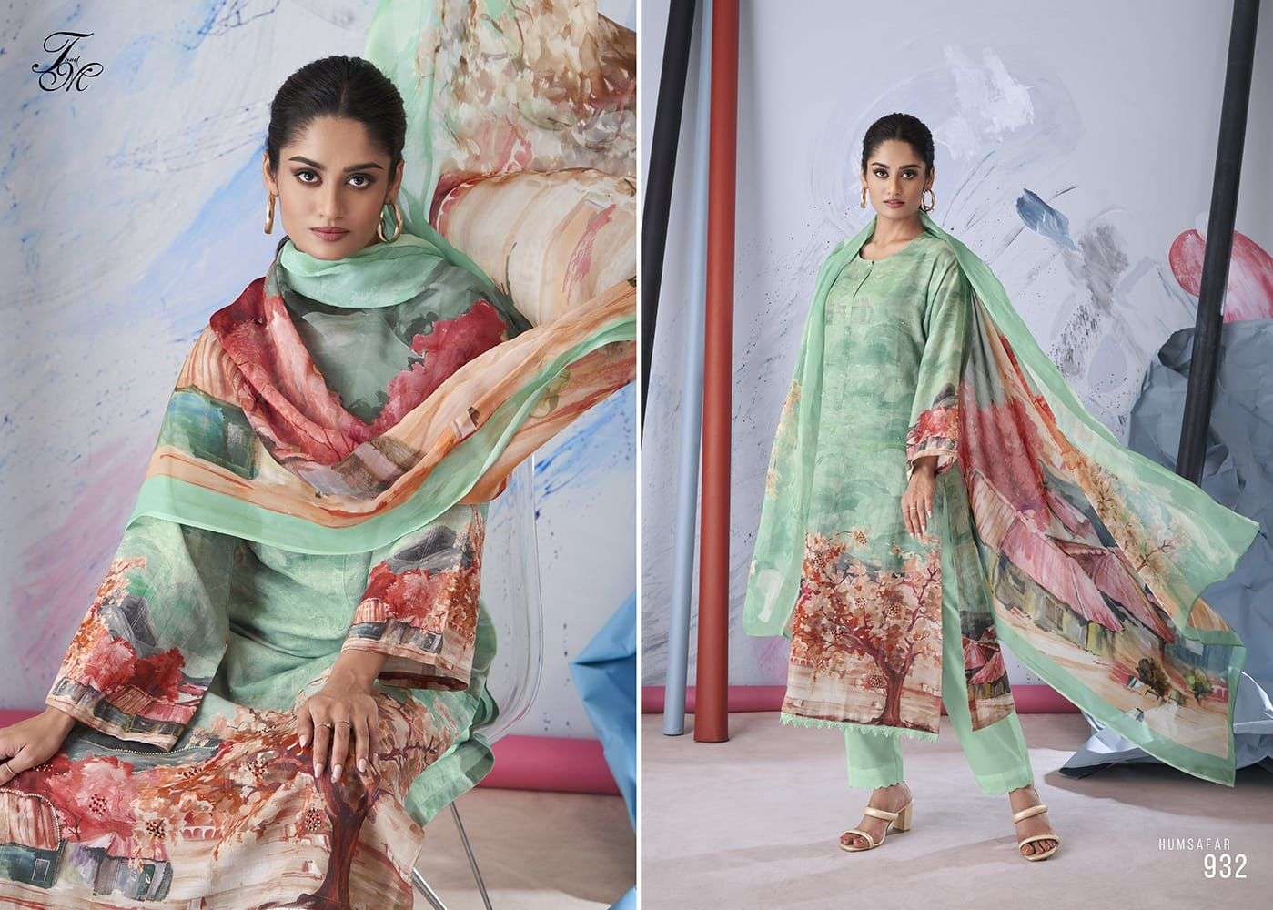 HUMSAFAR BY T AND M DESIGNER BEAUTIFUL FESTIVE SUITS COLORFUL STYLISH FANCY CASUAL WEAR & ETHNIC WEAR PURE LINEN DRESSES AT WHOLESALE PRICE